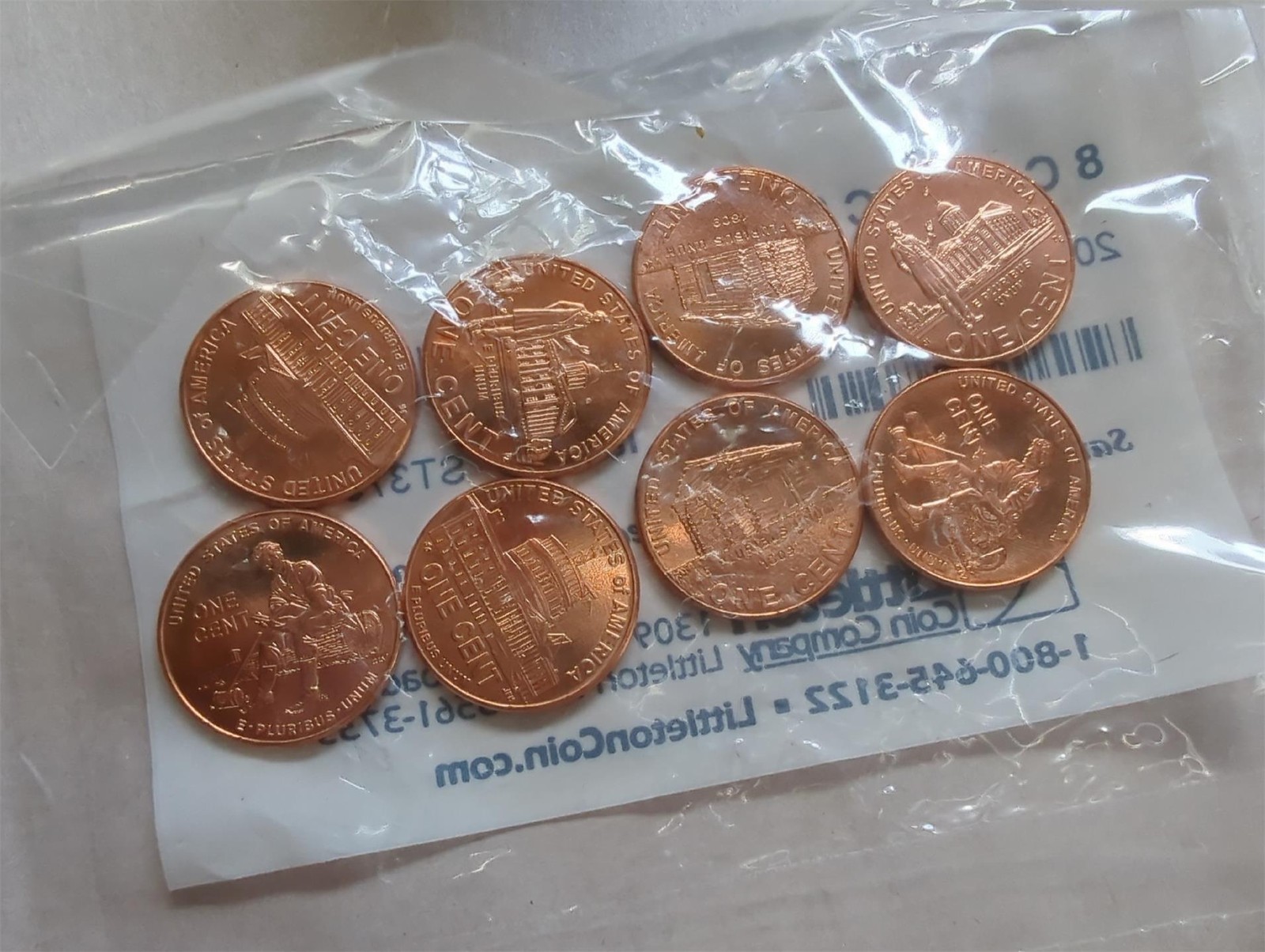 Littleton Coin ~ 8 Coin Lincoln Head Cent Penny Set Uncirculated-60 Sealed Bag