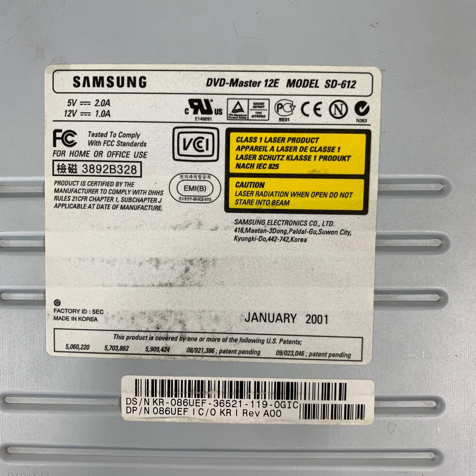 SAMSUNG DVD-Master 12E SD-612 DVD-Rom IDE PATA Internal Optical Drive WORKING