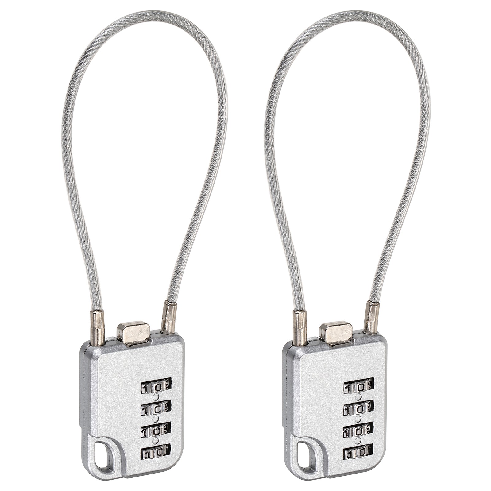 4-Digit Combination Padlock with Coated Steel Wire Rope (7.9 Inch, Grey) (2Pcs)