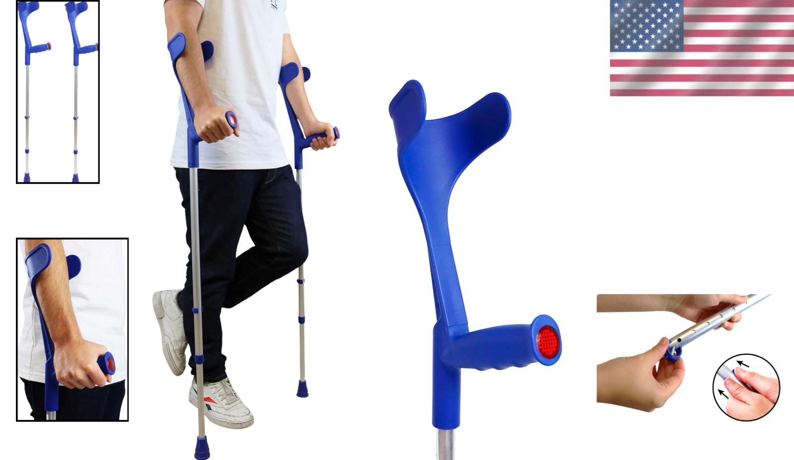 Adjustable Height Elbow Crutches x2 Set - Lightweight