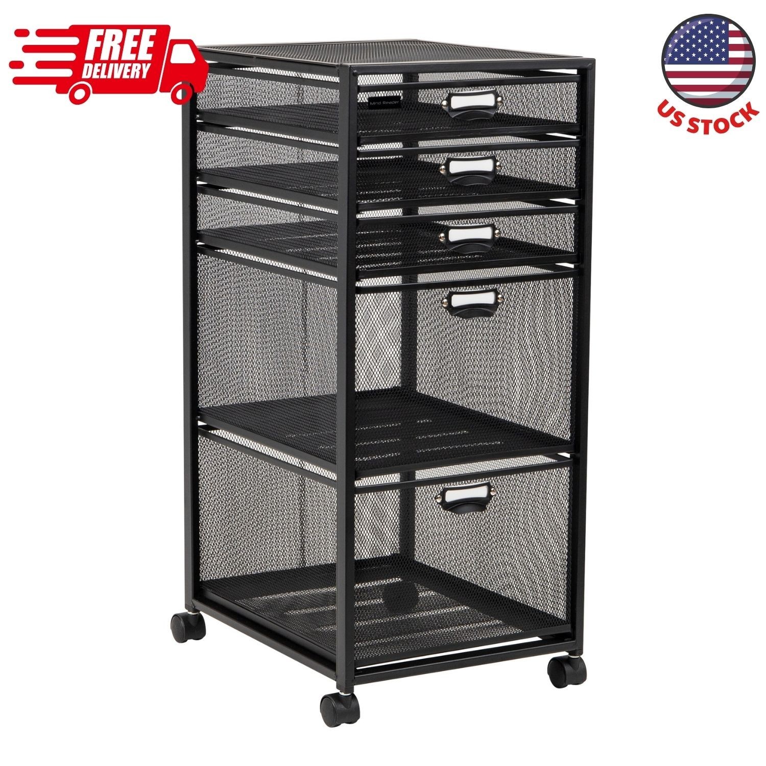 Vertical Office Storage Organizer with Mesh Drawers Label Holders, Black