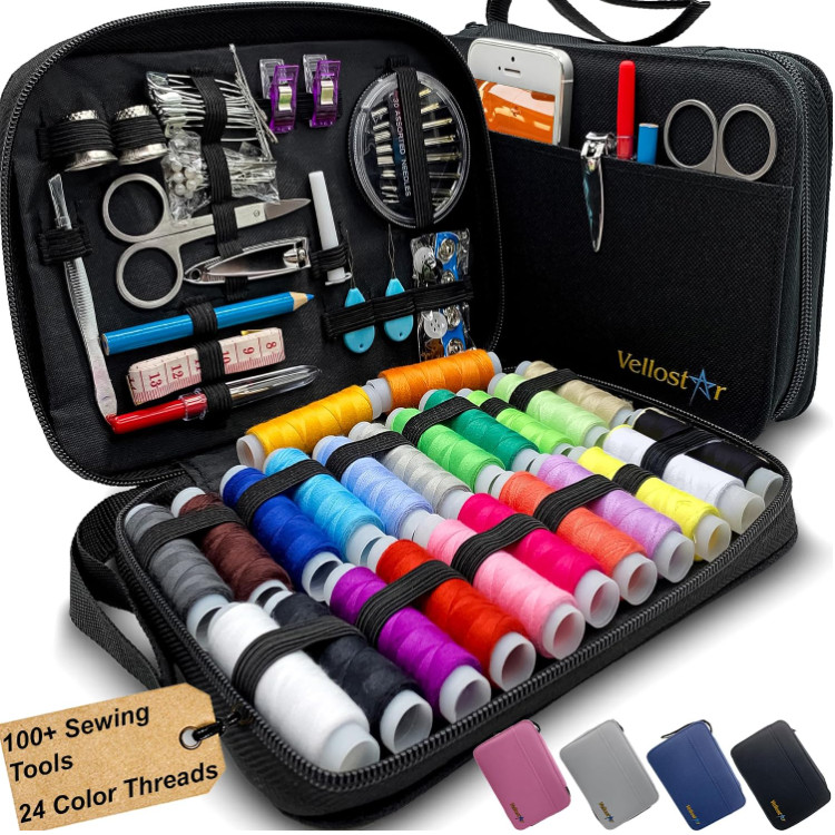 Vellostar 100 Piece Sewing Kit with 24 Thread Colors Portable Travel Kit