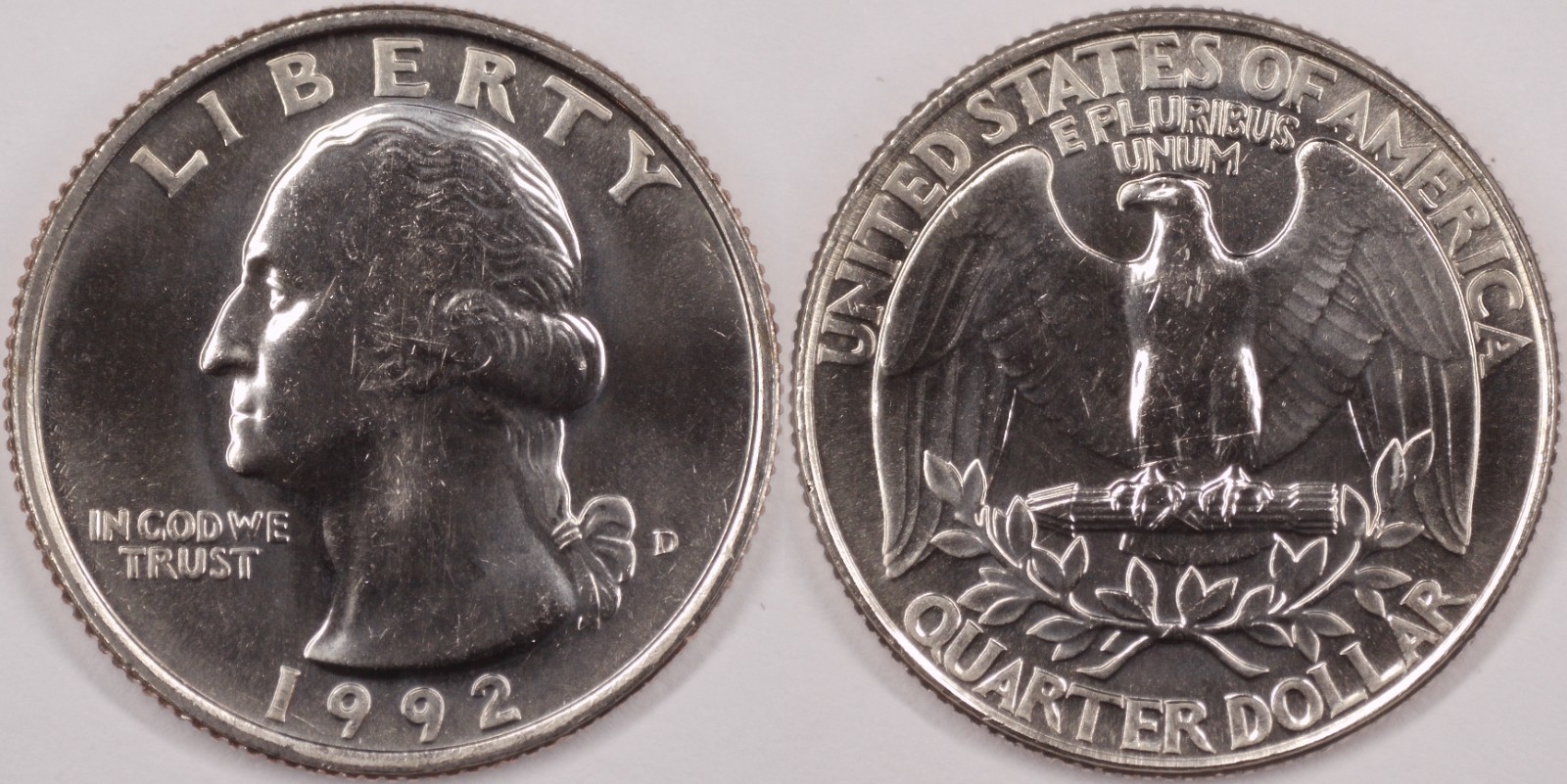 United States 1992 D 25 Cents Washington Quarter KM#164a Clad Eagle Arrows