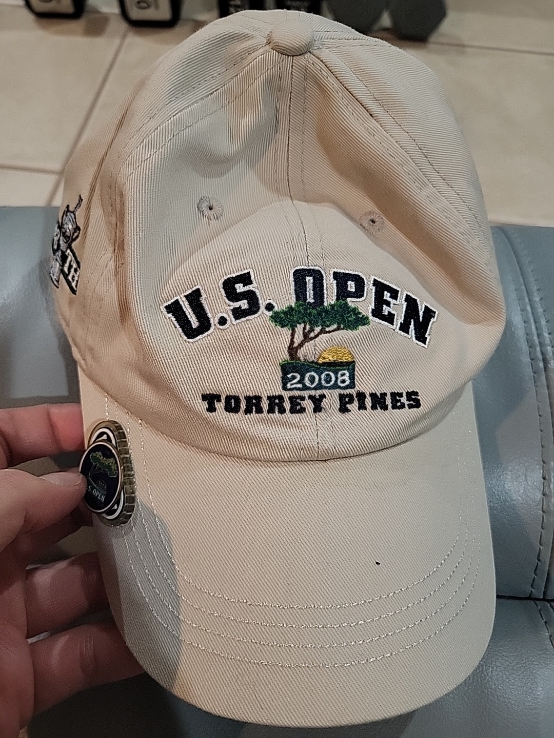 2008 US OPEN TORREY PINED AHEAD INC ADJUSTABLE GOLF HAT W BALL MARKER