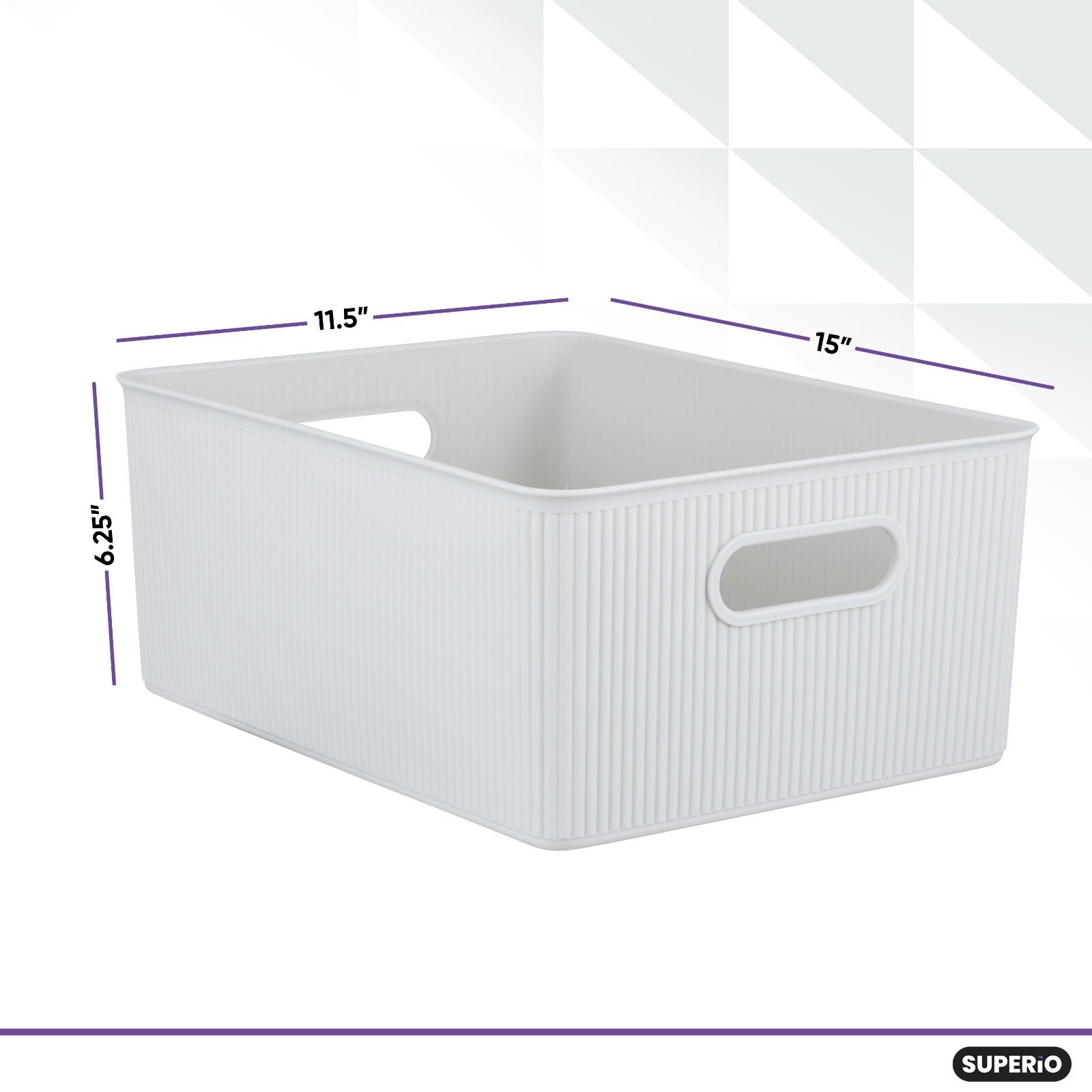 Superio 15L Medium White Smoke Ribbed Storage Bin with Lid, Plastic (2 Pack)