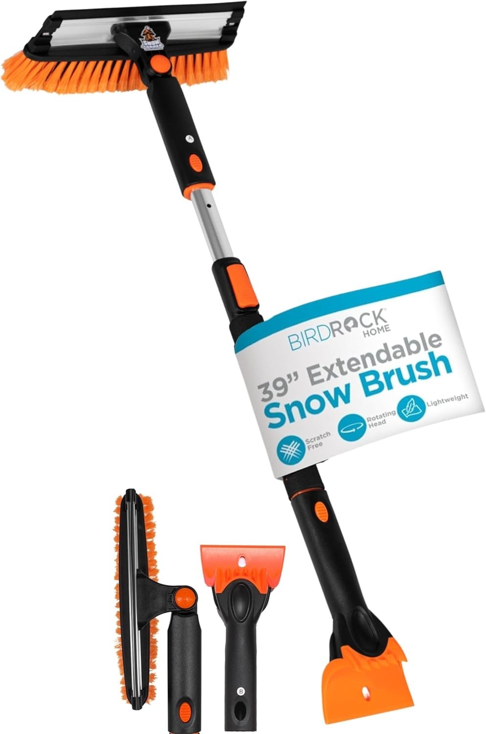 39" Extendable Snow Brush with Squeegee & Ice Scraper | Foam Grip | Auto Snow...