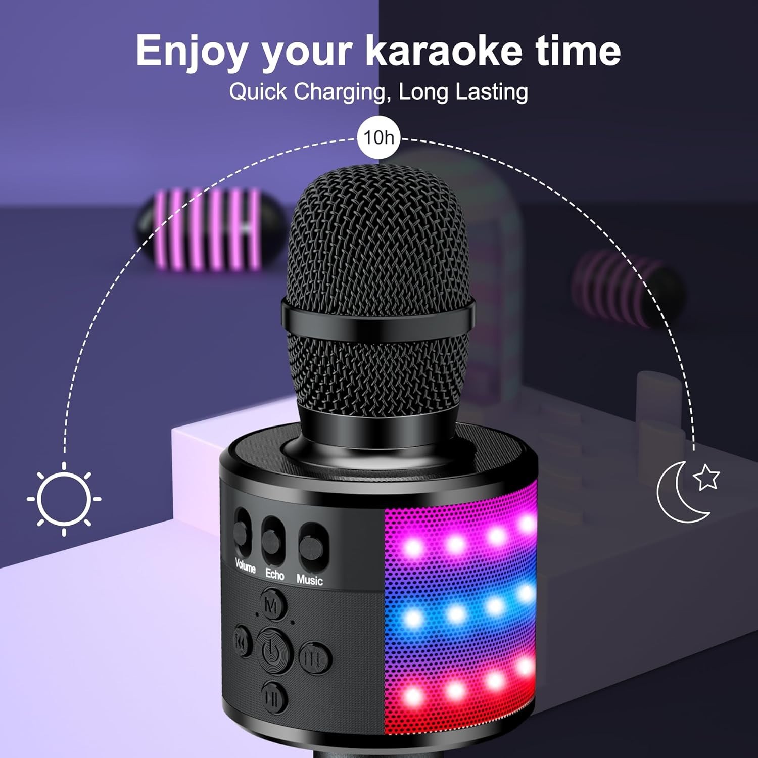 Ultimate Bluetooth Karaoke Microphone for Parties - LED Light Show, Compact Size
