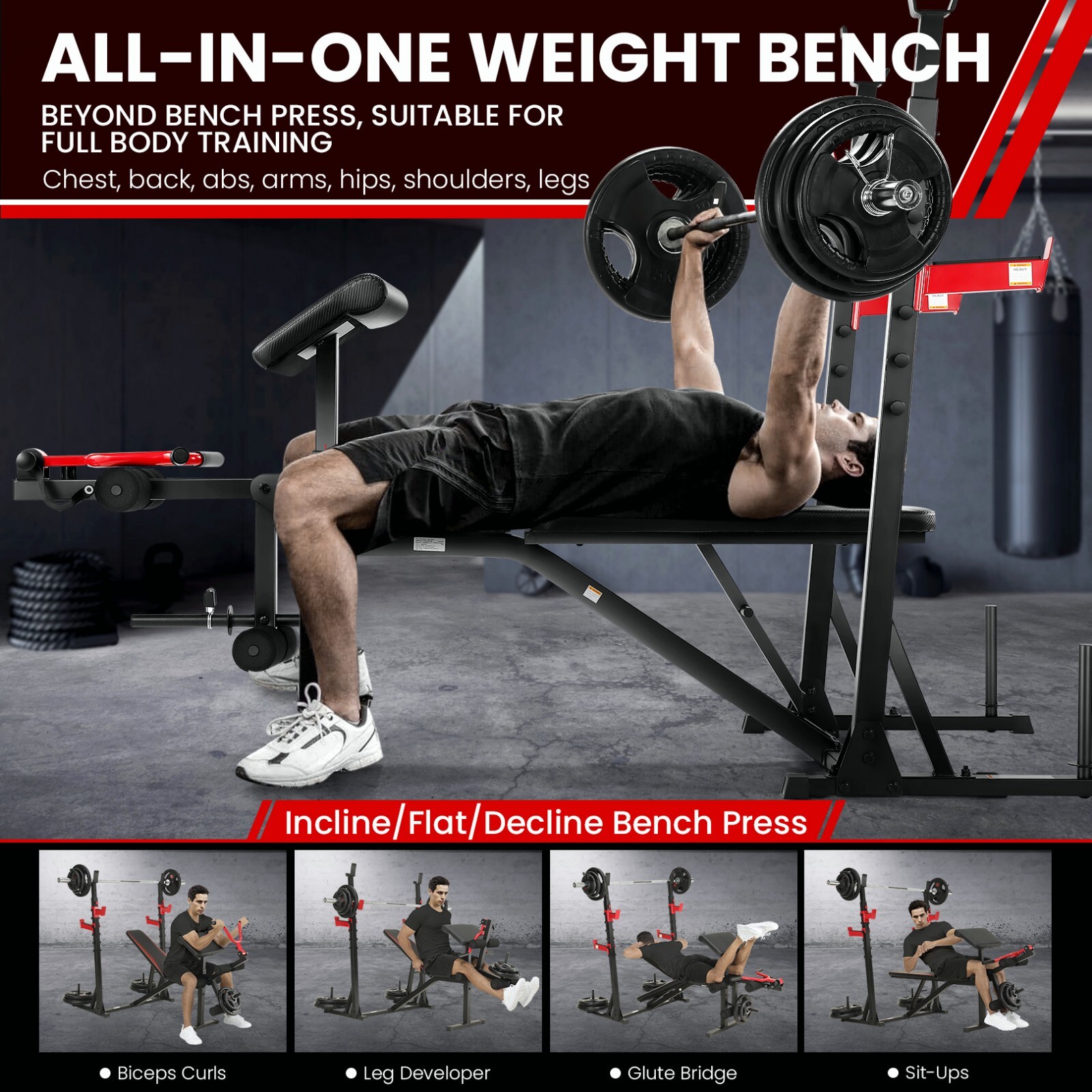 900LBS Weight Bench with Squat Rack Adjustable Workout Bench for Home Exercise⭐⭐