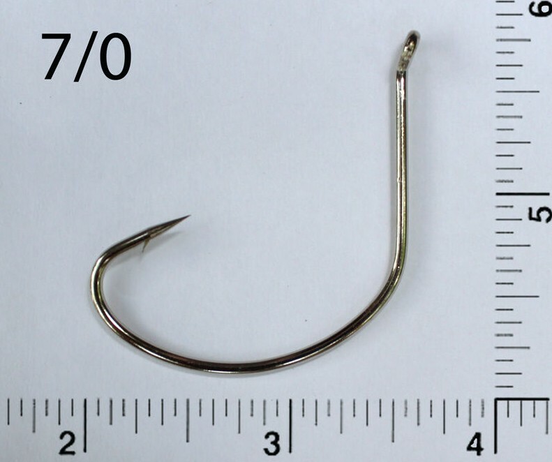 PACK OF 25 Size 7/0 TACKLEWORKS Offset Nickel Kahle Fishing Hooks Bent Eye Up