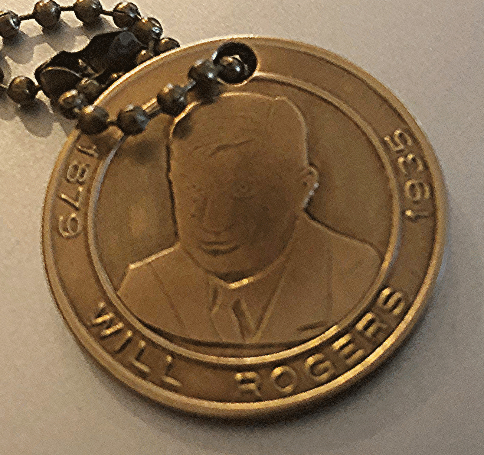 1938 Commemorative  Brass Token: Will Rogers 1879-1935; Claremore Oklahoma