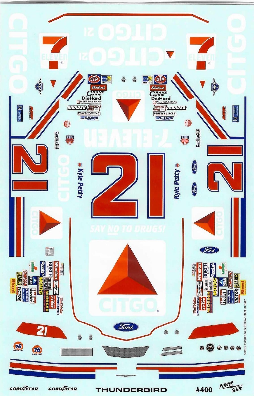 Powerslide 400 #21 Citgo 1987 Kyle Petty 1/24 Nascar waterslide decal