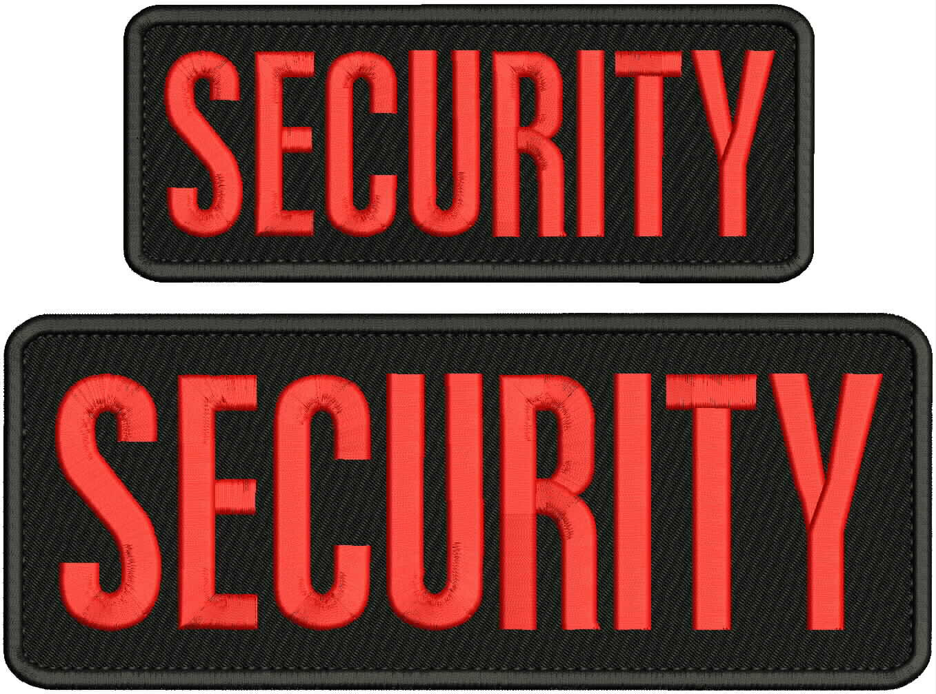 SECURITY EMBROIDERY PATCH 4X11  AND 3X8 HOOK  ON BACK BLACK/RED