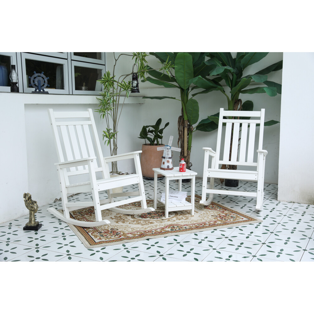 All Weather Rocking Chair Set with Side Table, 3-Piece Rocking Chair Set, White