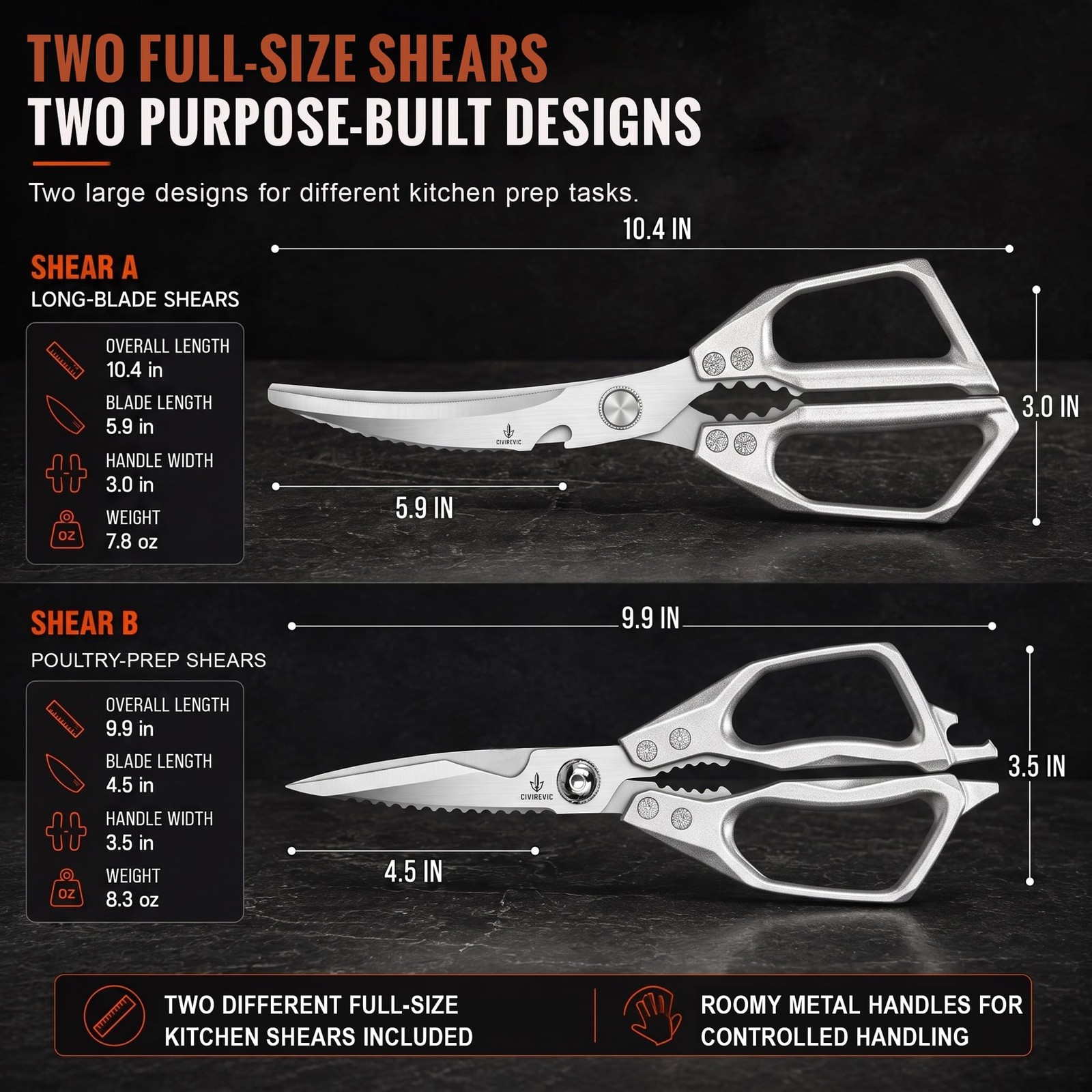 Heavy Duty Kitchen Shears for Bone Cutting, 2 Pack Ultra Sharp Poultry Scissors,