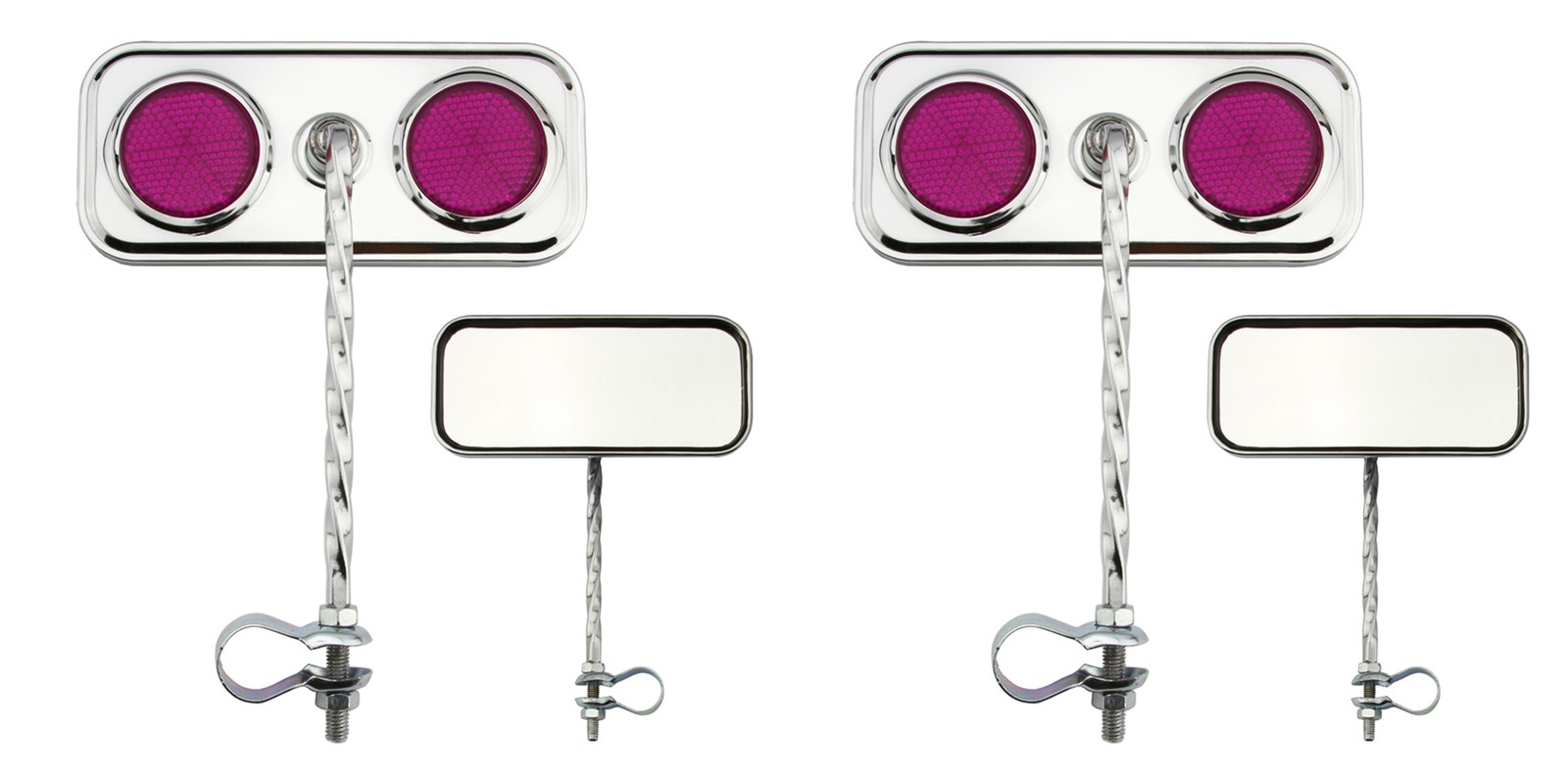 Bike Two Rectangle Square Twisted Mirror Chrome Purple Reflectors.