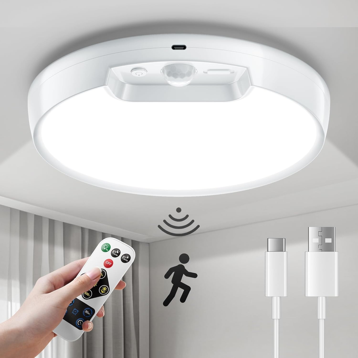 Stylish Rechargeable Ceiling Light - Waterproof, Motion Sensor & Remote Control