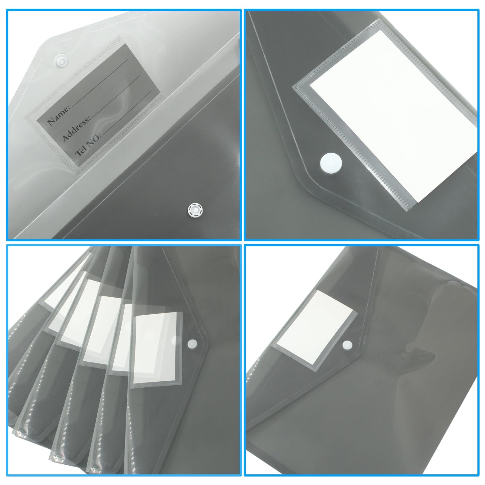 6 Pack Plastic Envelopes Poly Envelopes Folder A4 Size File Folders for Docum...