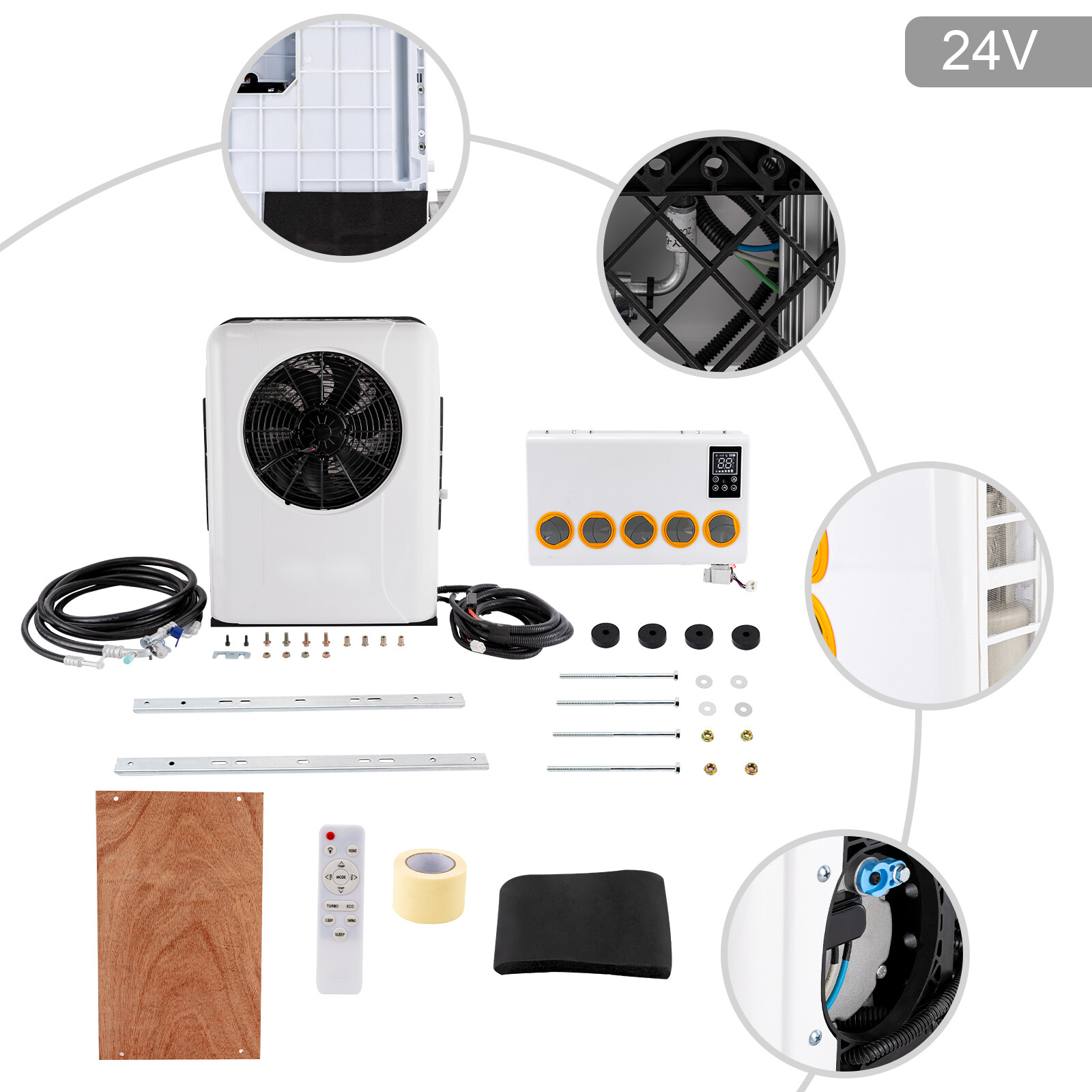 DC 24V A/C Kit Vehicle Split Air Conditioner Universal Fits Truck Bus RV Caravan