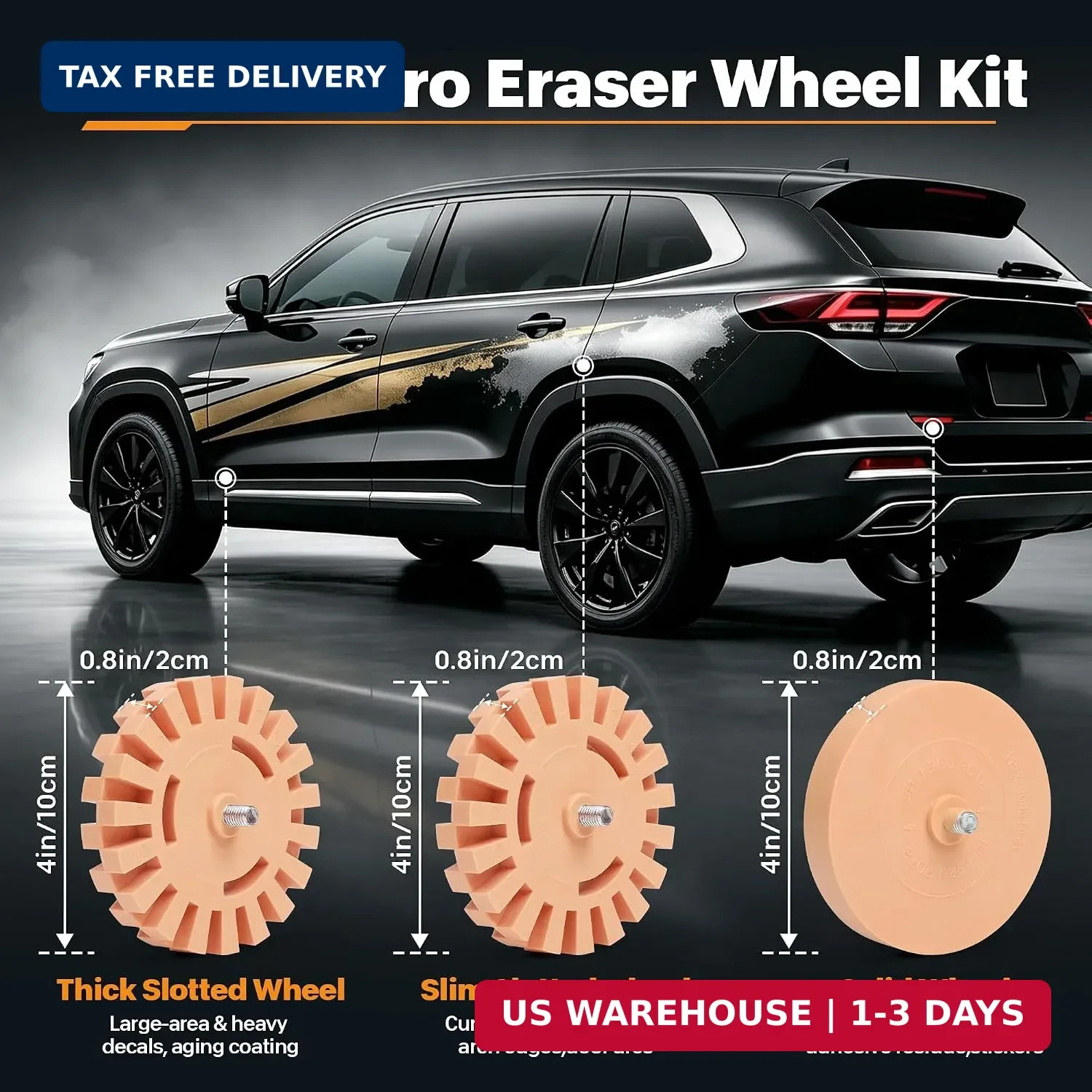 Decal Eraser Wheel Kit, 3 Rubber Removal Wheels with Scraper Drill Adapter for S