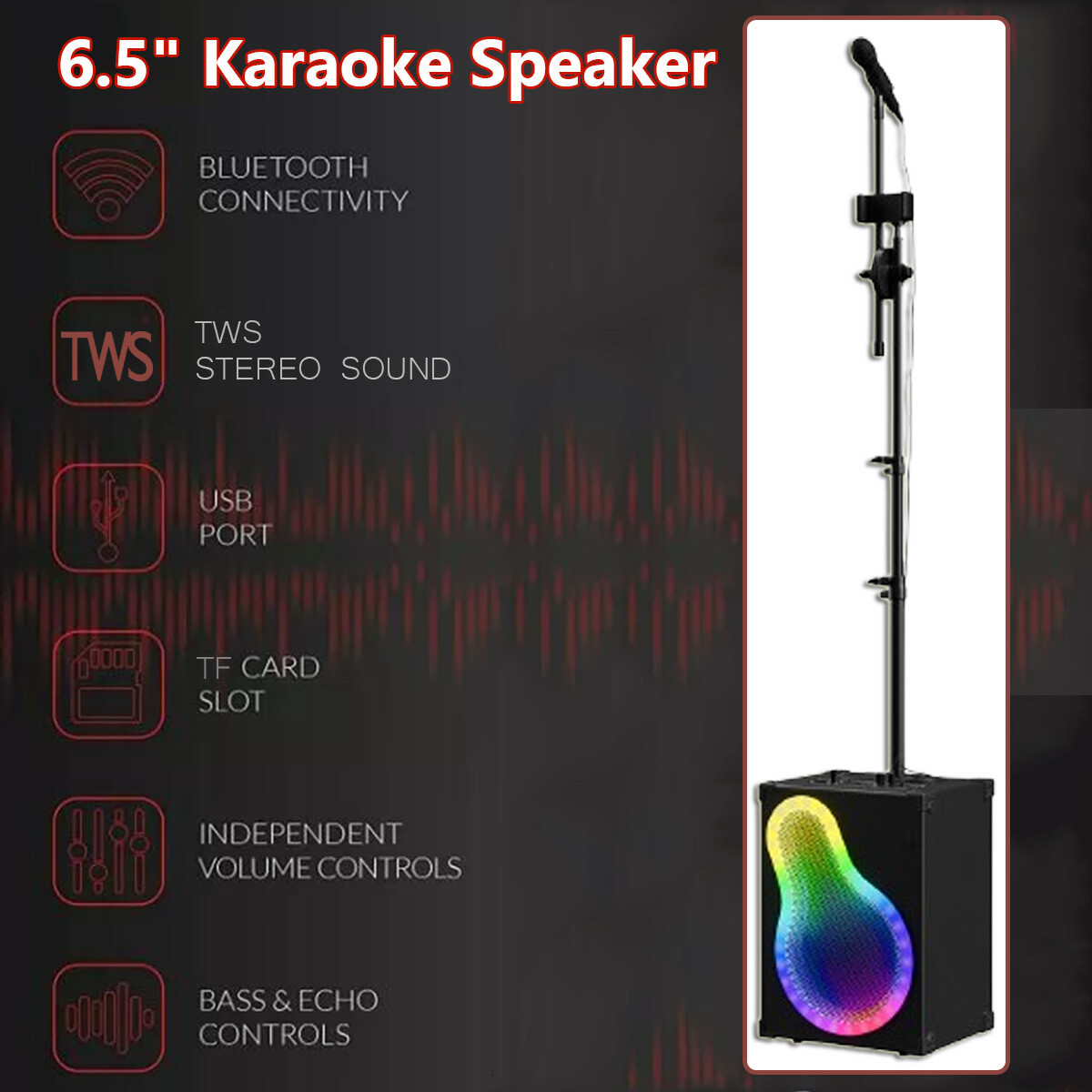 Portable Karaoke Rechargeable Bluetooth Speaker 6.5" PA System w/ Mic & Holder