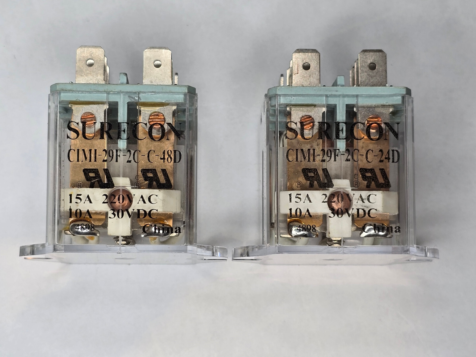 2pcs SURECON CIMI-29F-2C-C-48D/24D 48V/24V 15A DPDT POWER RELAY  FLANGE MOUNT