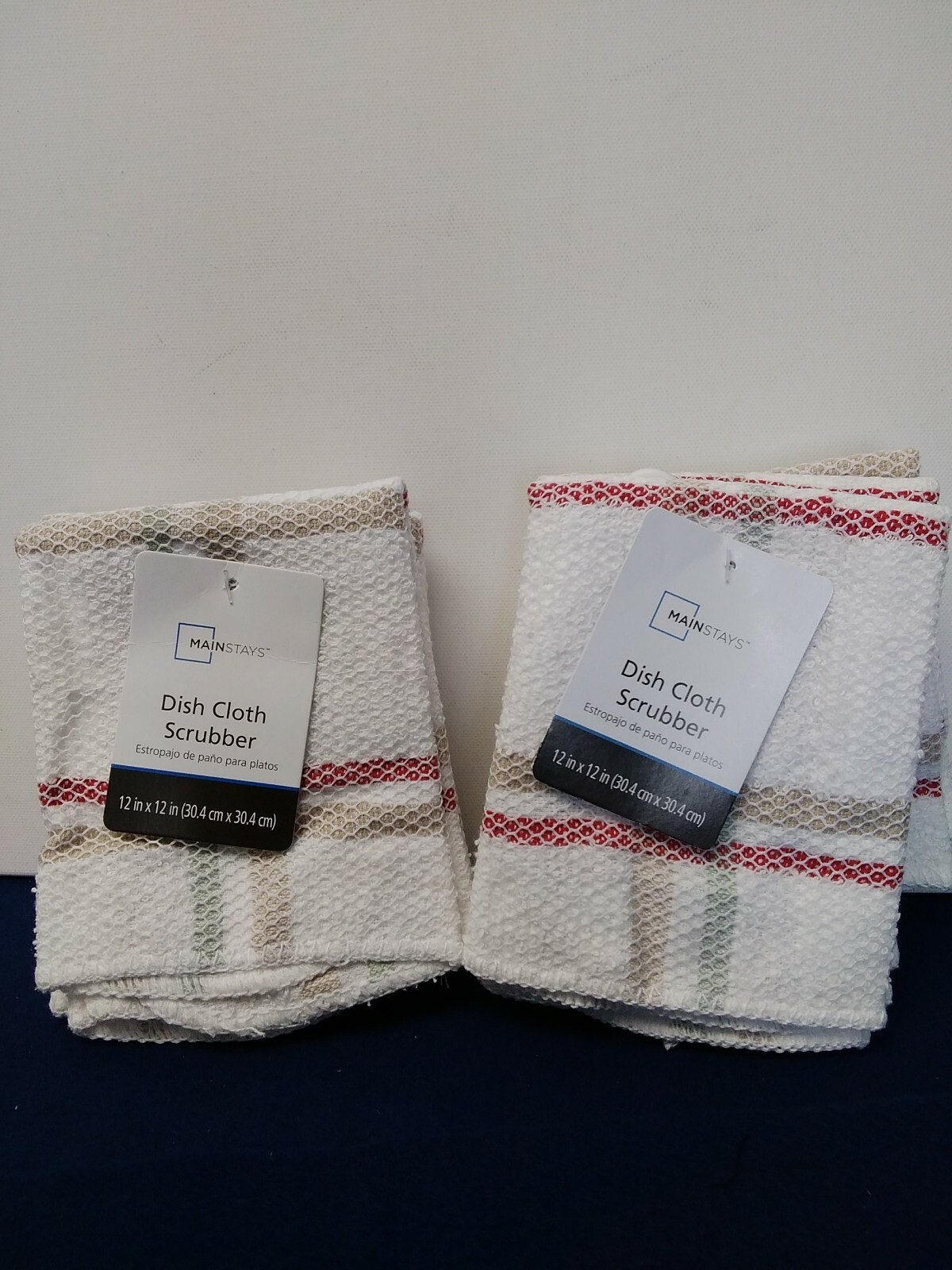 Mainstays Dish Cloth Scrubber 2 Packs of 4 Each 12X12 Inches Red Stripe