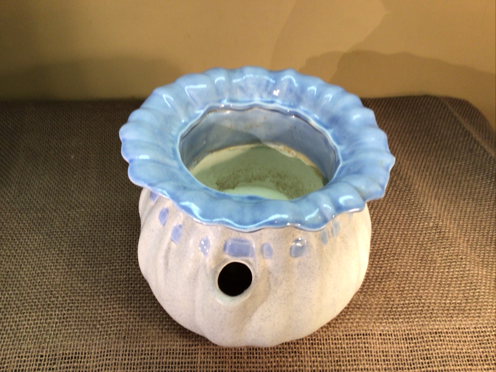 Vtg. Self Watering Double Planter Handmade Ceramic Porcelain, Dated 1989 Signed