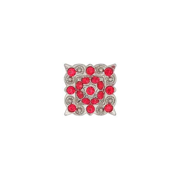 3/4" Square Concho with Red Rhinestones, Silver Berries, and 2 screw back.