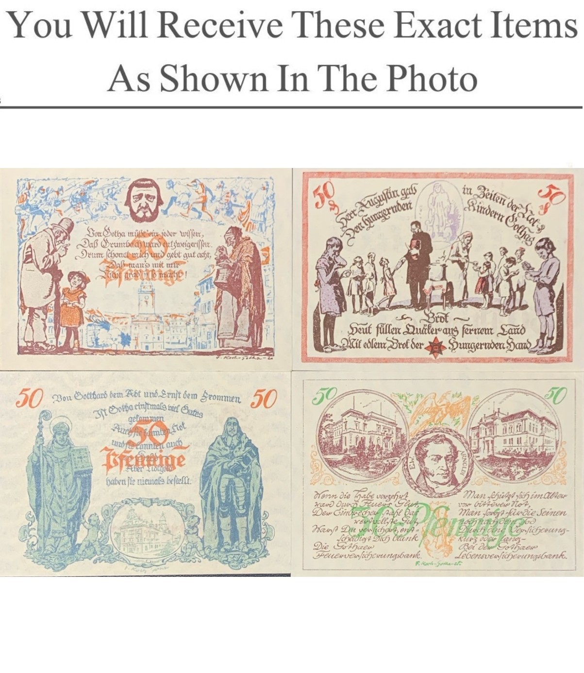 Germany Notgeld GOTHA WATERMARK 50 Pfennig 1921 Set 4 pcs