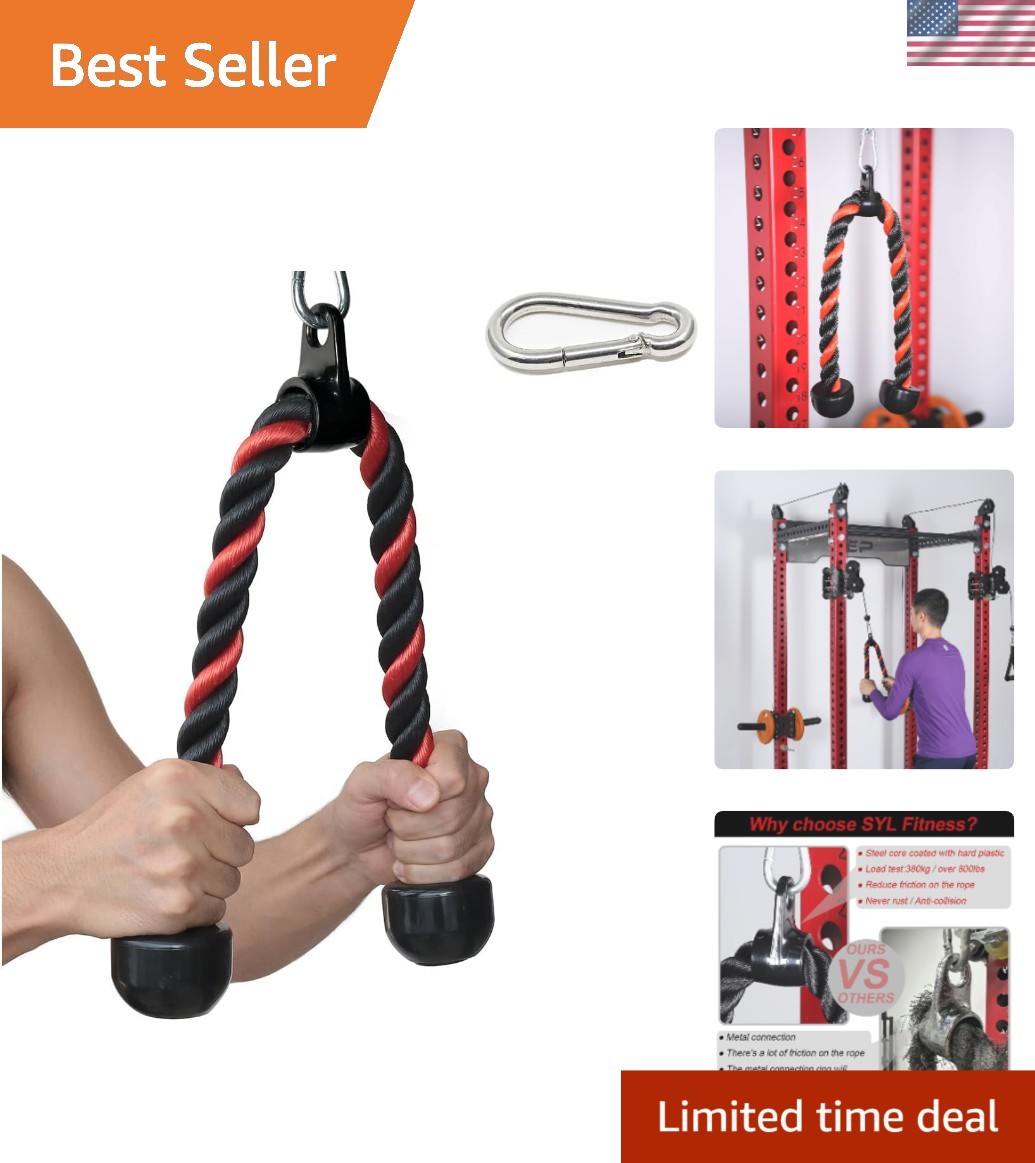 Heavy-Duty Tricep Rope 27 & 36 Inch Dual Lengths - Nylon Fitness Attachment