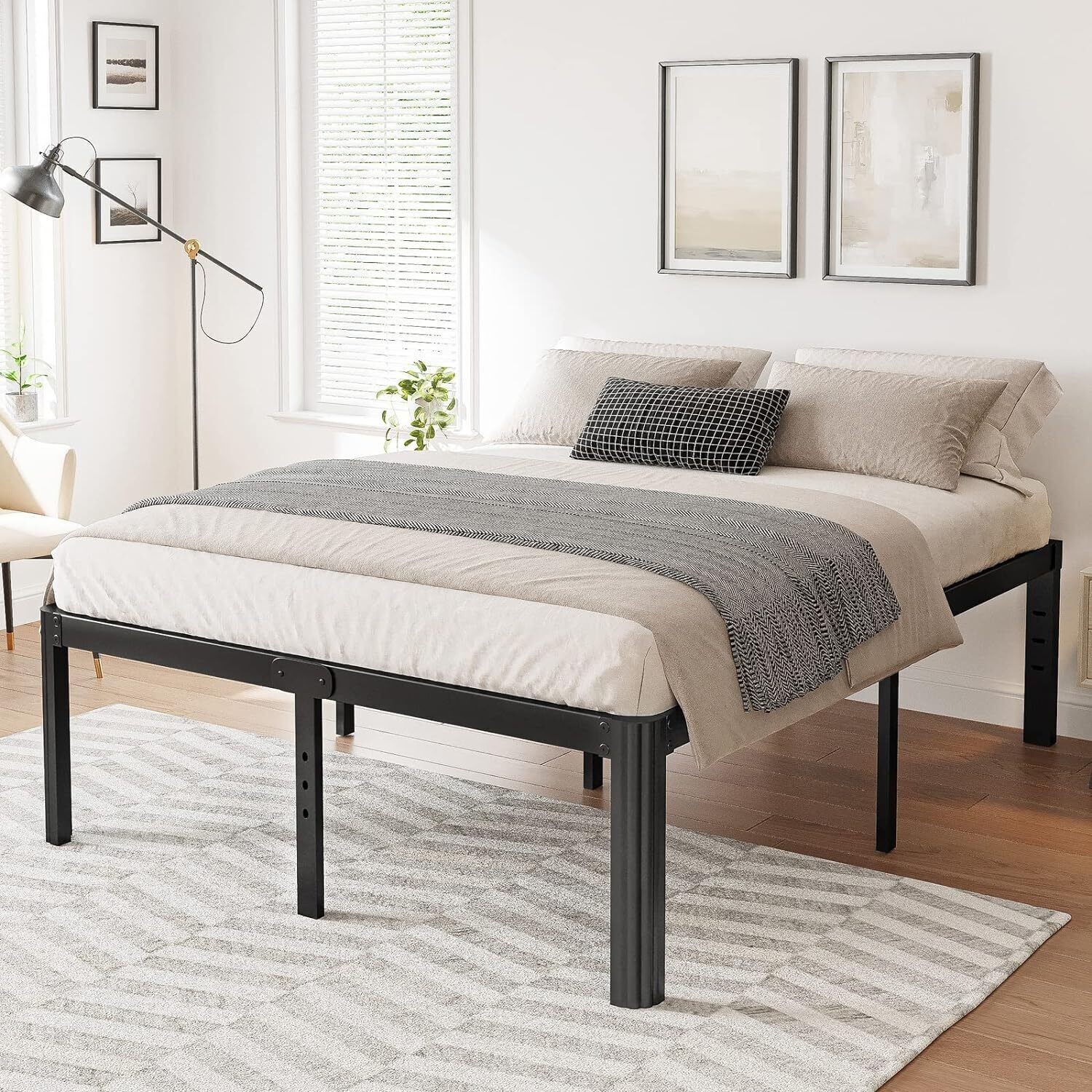 14" Full Size Bed Frame No Box Spring Needed Heavy Duty Metal Platform Bed Frame