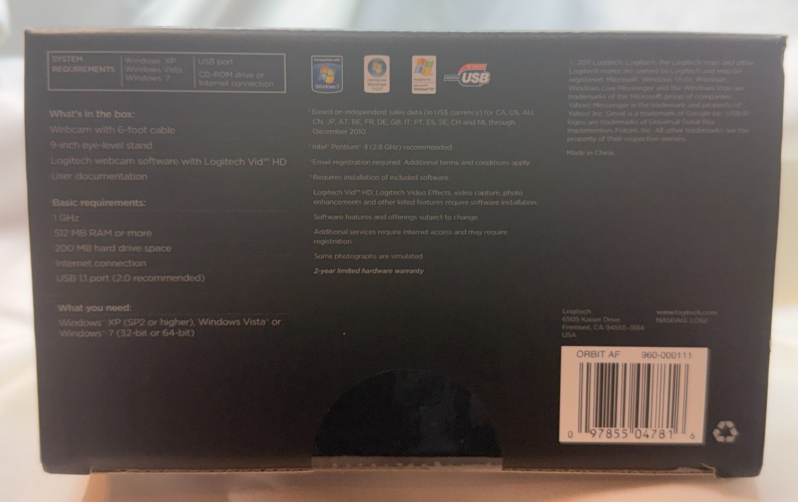 LOGITECH QuickCam Orbit AF Motorized Tracking Webcam Carl Zeiss New Unopened Box