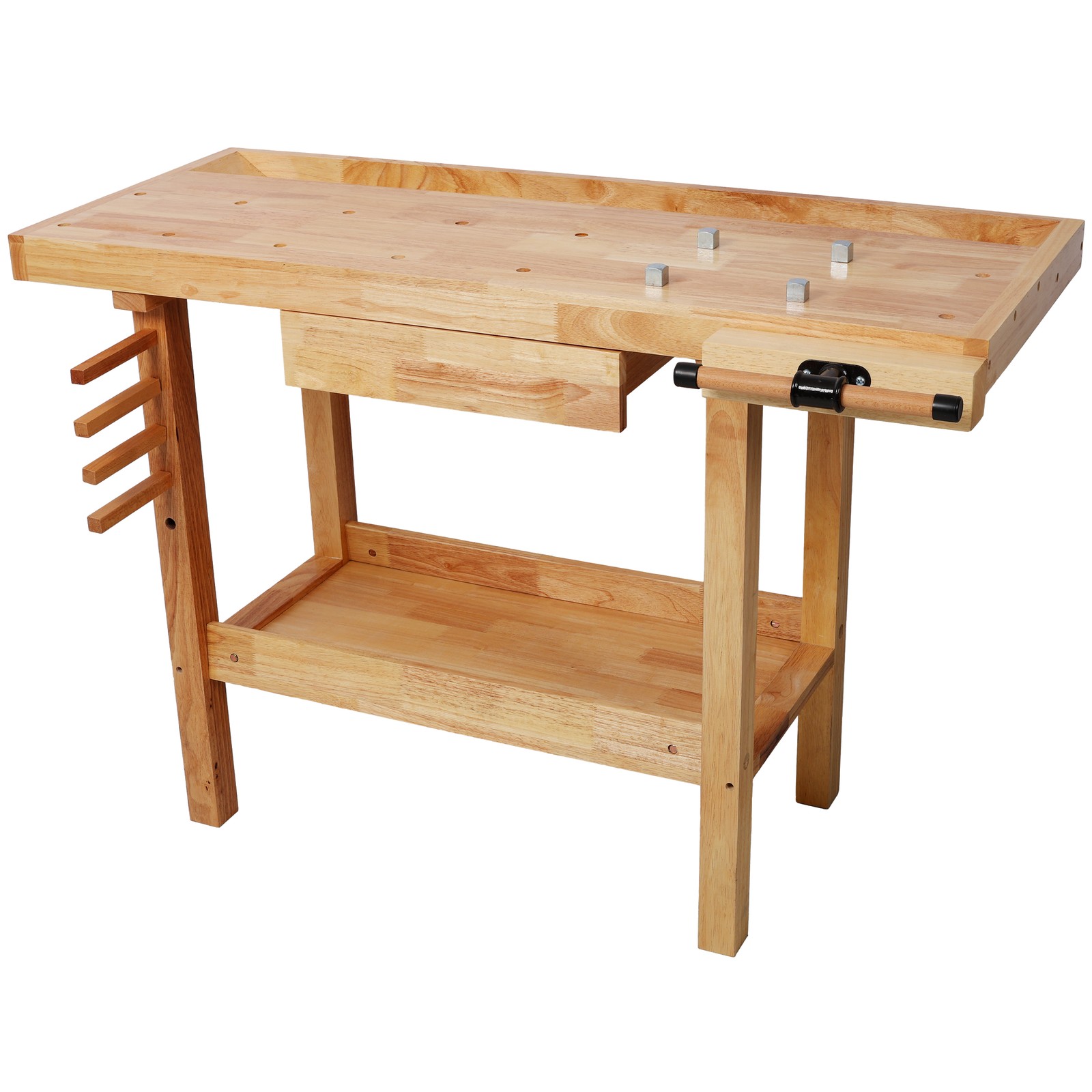 48"Solid Rubberwood Workbench 330lb Heavy Duty Woodworking Table w/Vise & Drawer