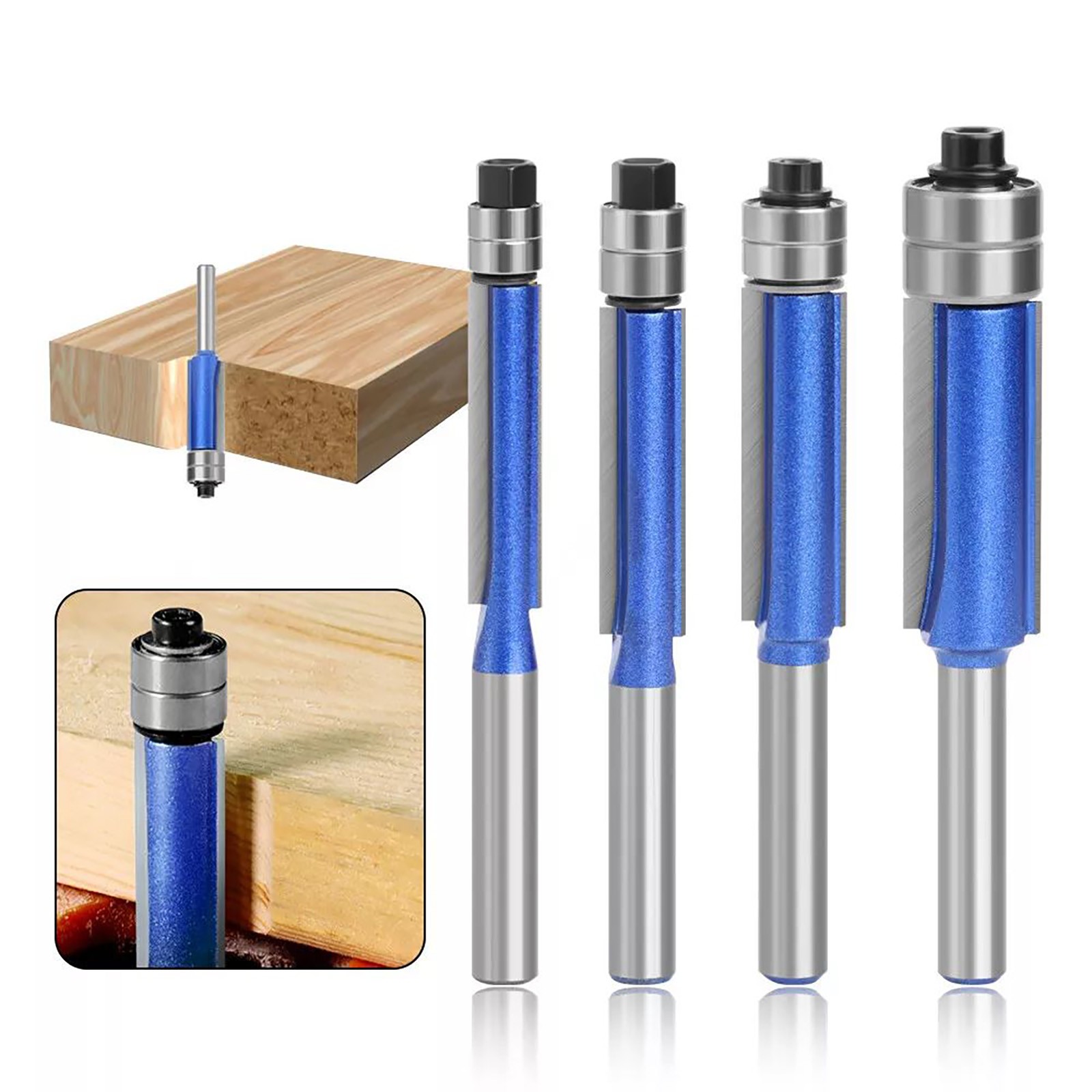Durable 4Pcs 1/4" Shank Straight Flush Trim Router Bit Set Woodworking Cutter