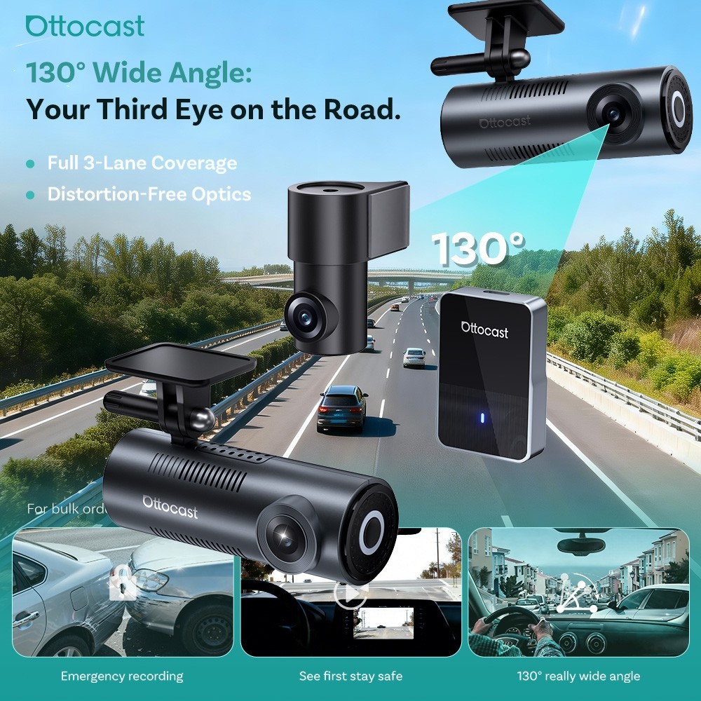 Ottocast Carplay Dash Cam Car HD 2K Front/Rear Real-Time Control Recorder Camera