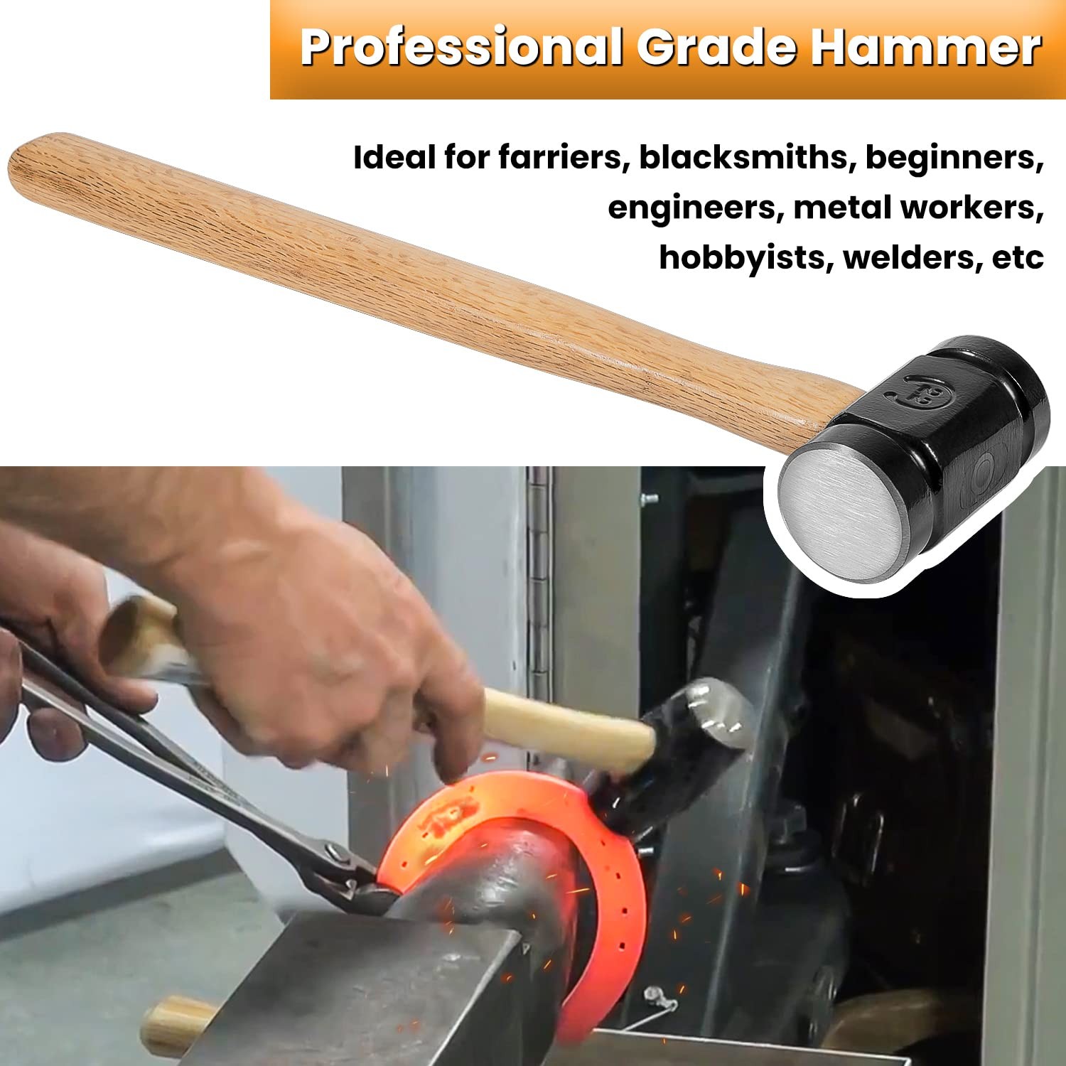 36oz 61B Rounding forge Hammer, Versatile Blacksmith Hammer