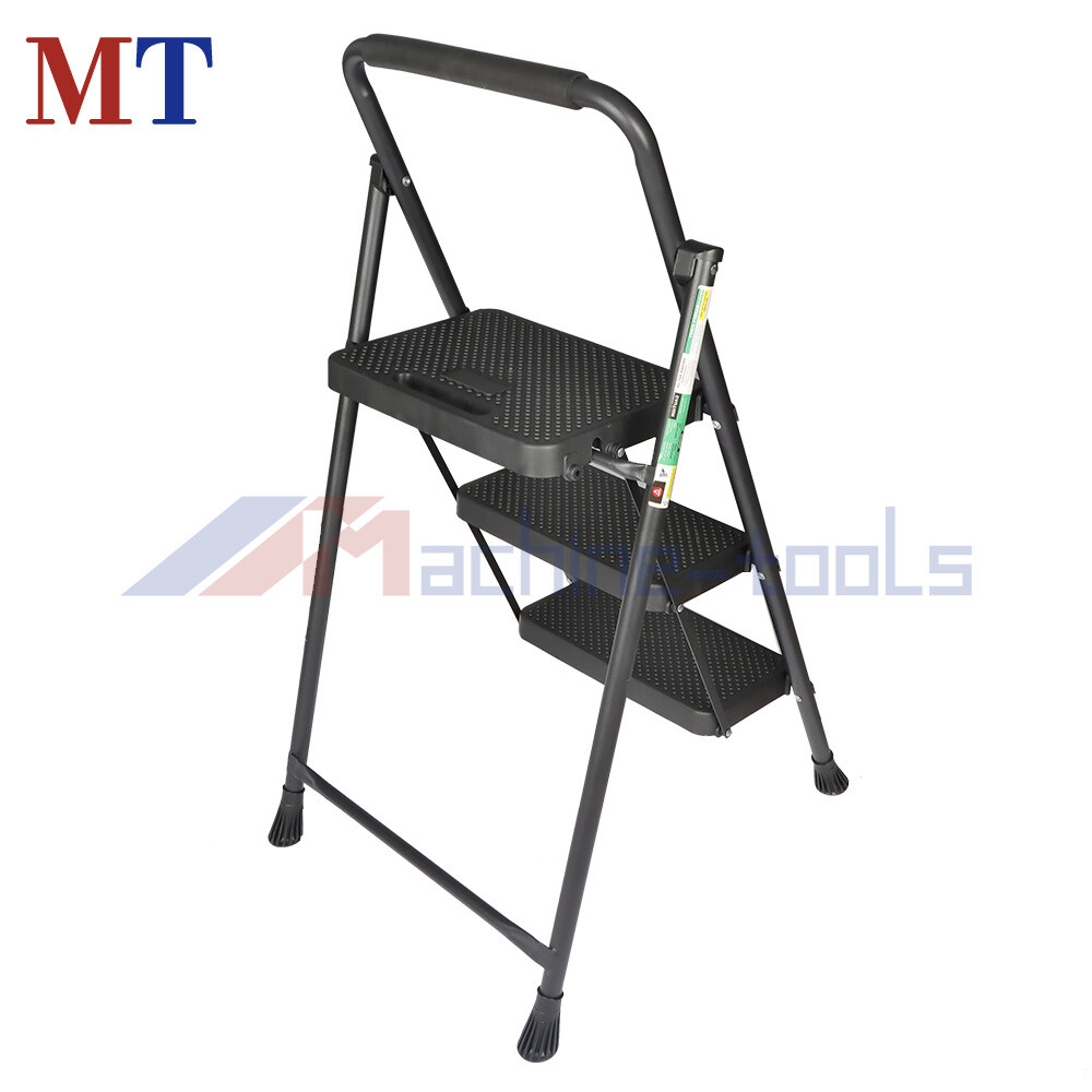 3 Step Ladder Folding Step Stool Sturdy Steel W/ Wide Anti-Slip Pedal 330 Lbs