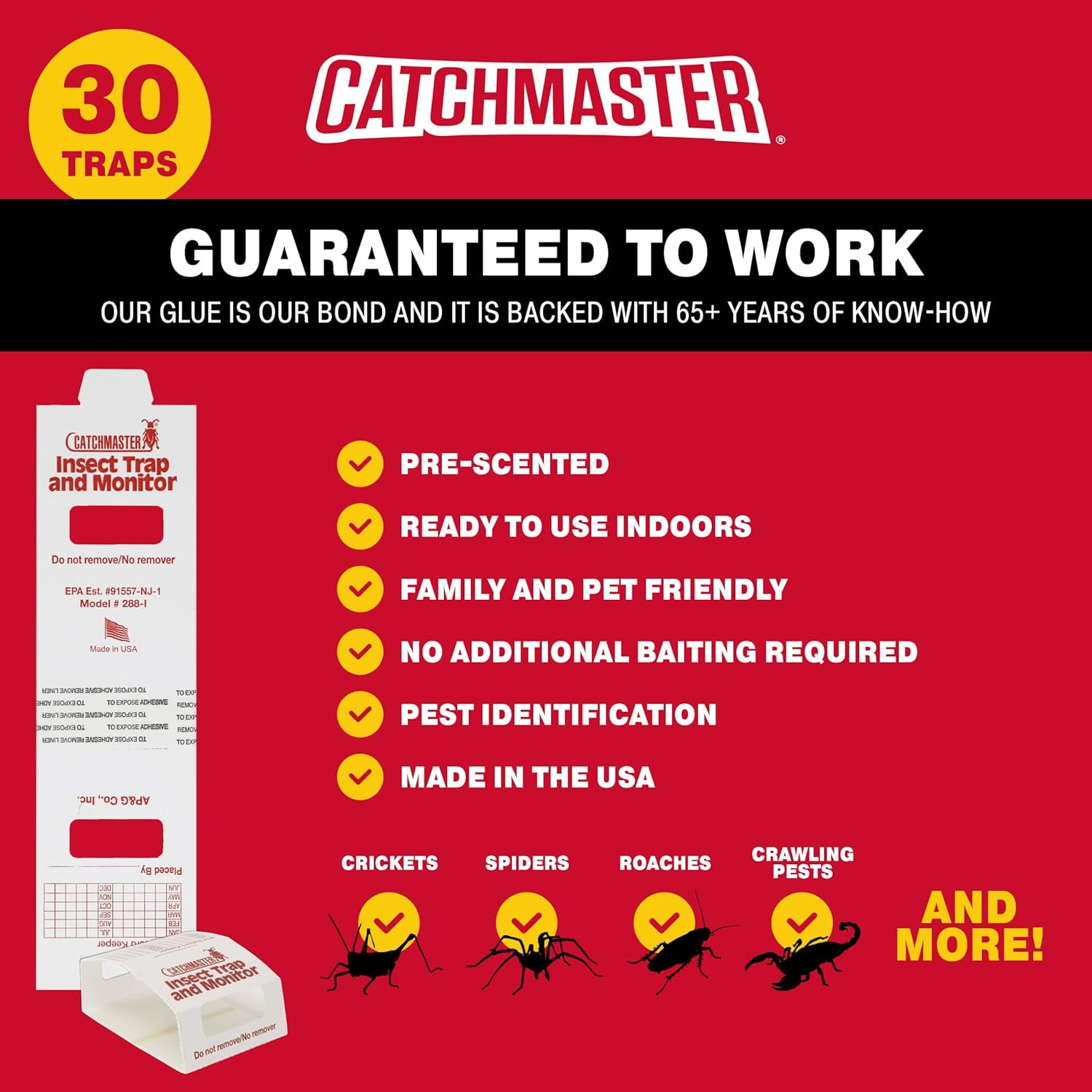 Catchmaster Spider & Insect Glue Traps 30-Pk (10 Sheets), Adhesive Cockroach Kil