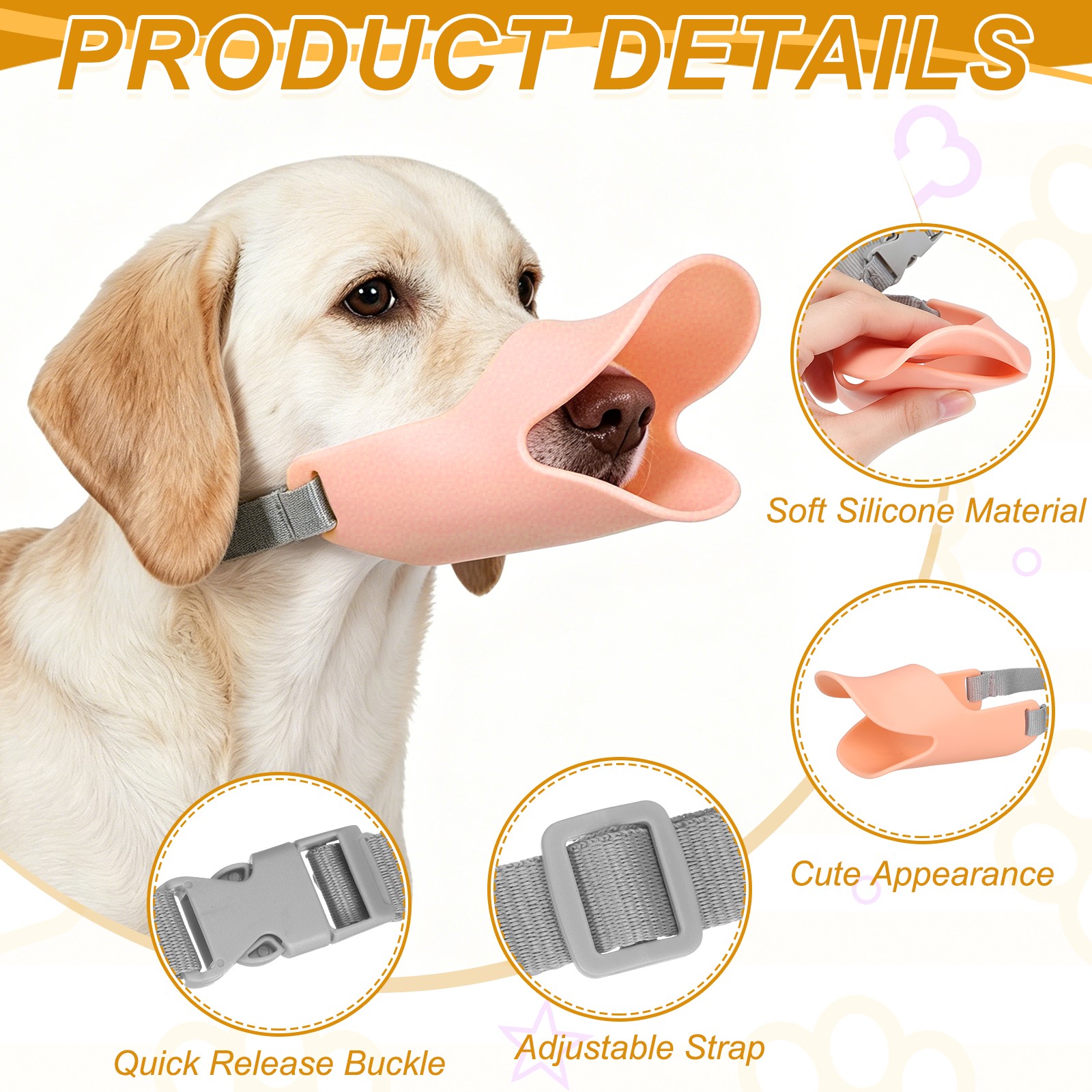 Silicone Dog Muzzle, Soft Silicone Mouth Cover with Adjustable Strap (Pink, M)