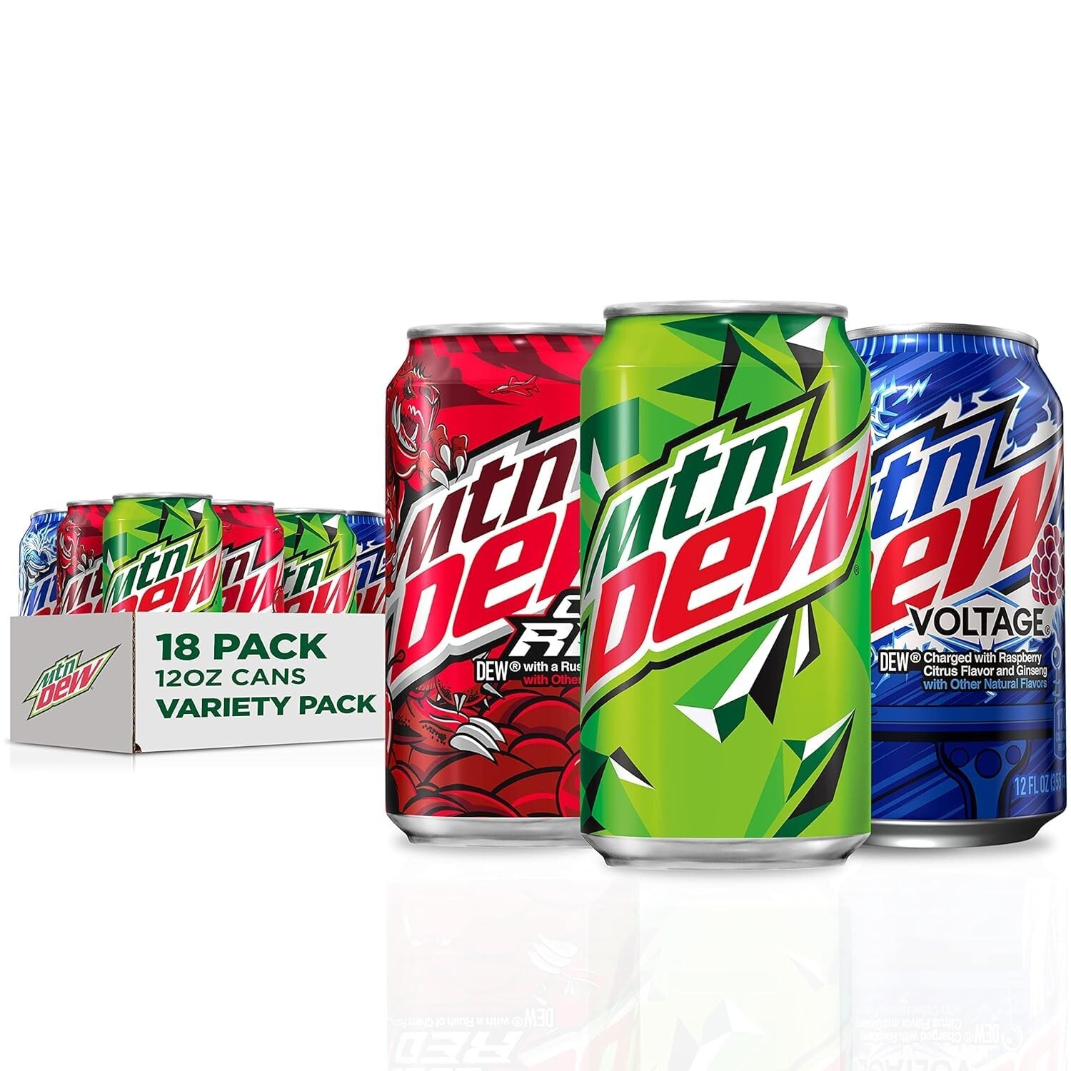 Mtn Dew 3 Flavor Variety Pack: Code Red, Voltage & Original - 12 Fl Oz, 18 Cans
