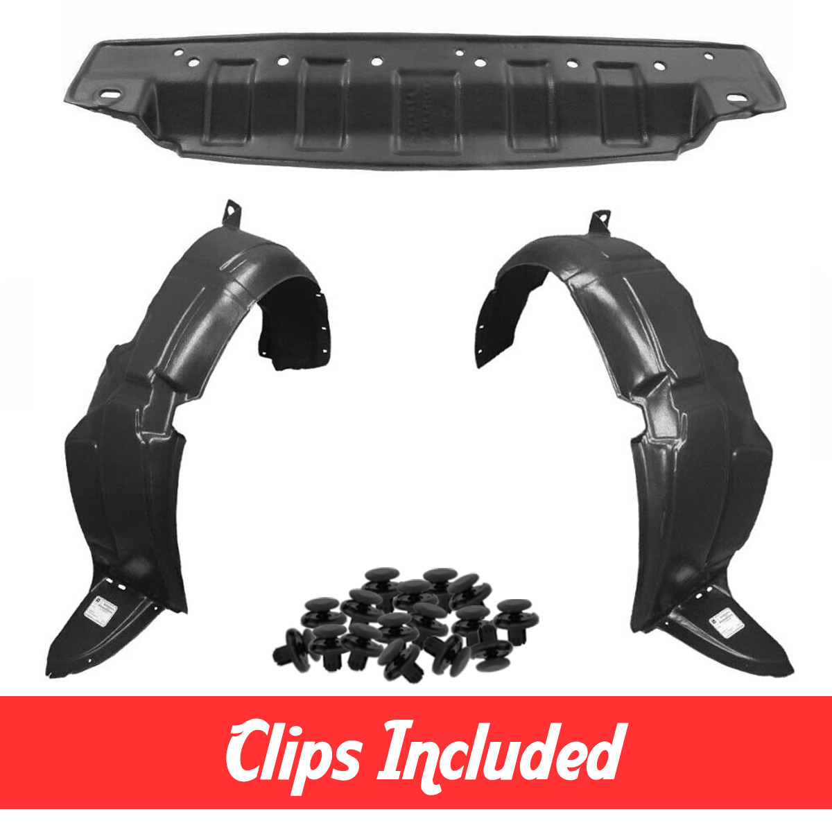 Front Fender Liner & Engine Under Cover Set w/ Clips For 2012-2013 Accent Sedan