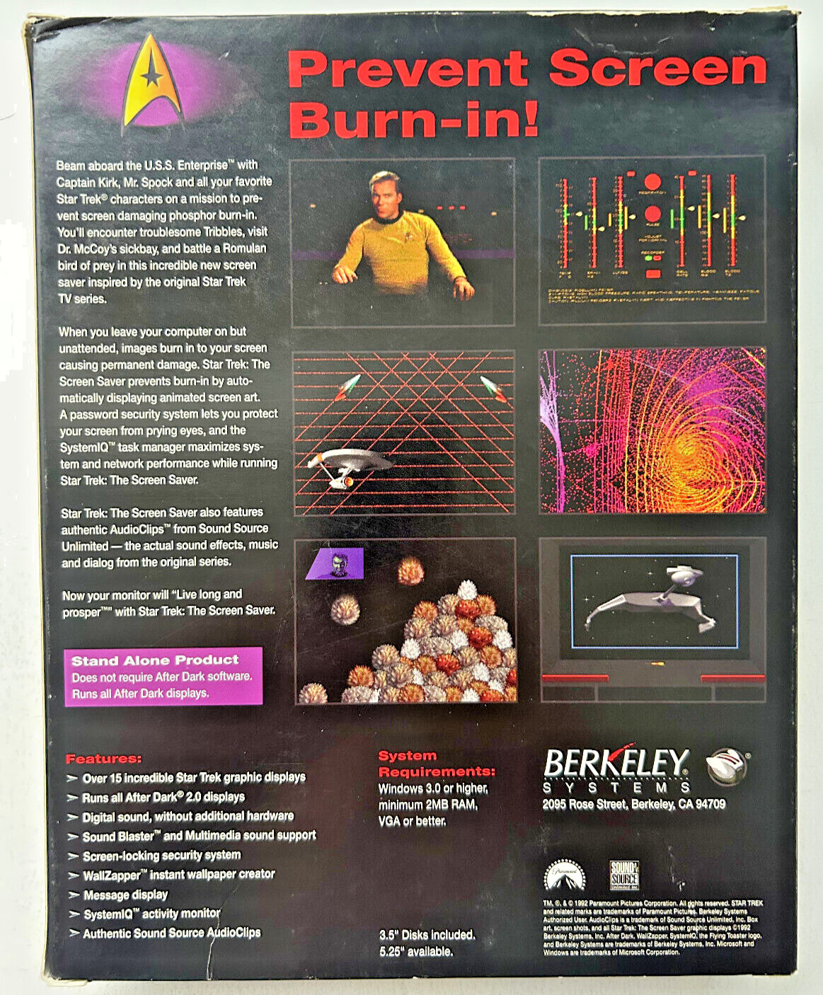 1992 Berkeley Systems STAR TREK The Screen Saver for Windows PC Complete