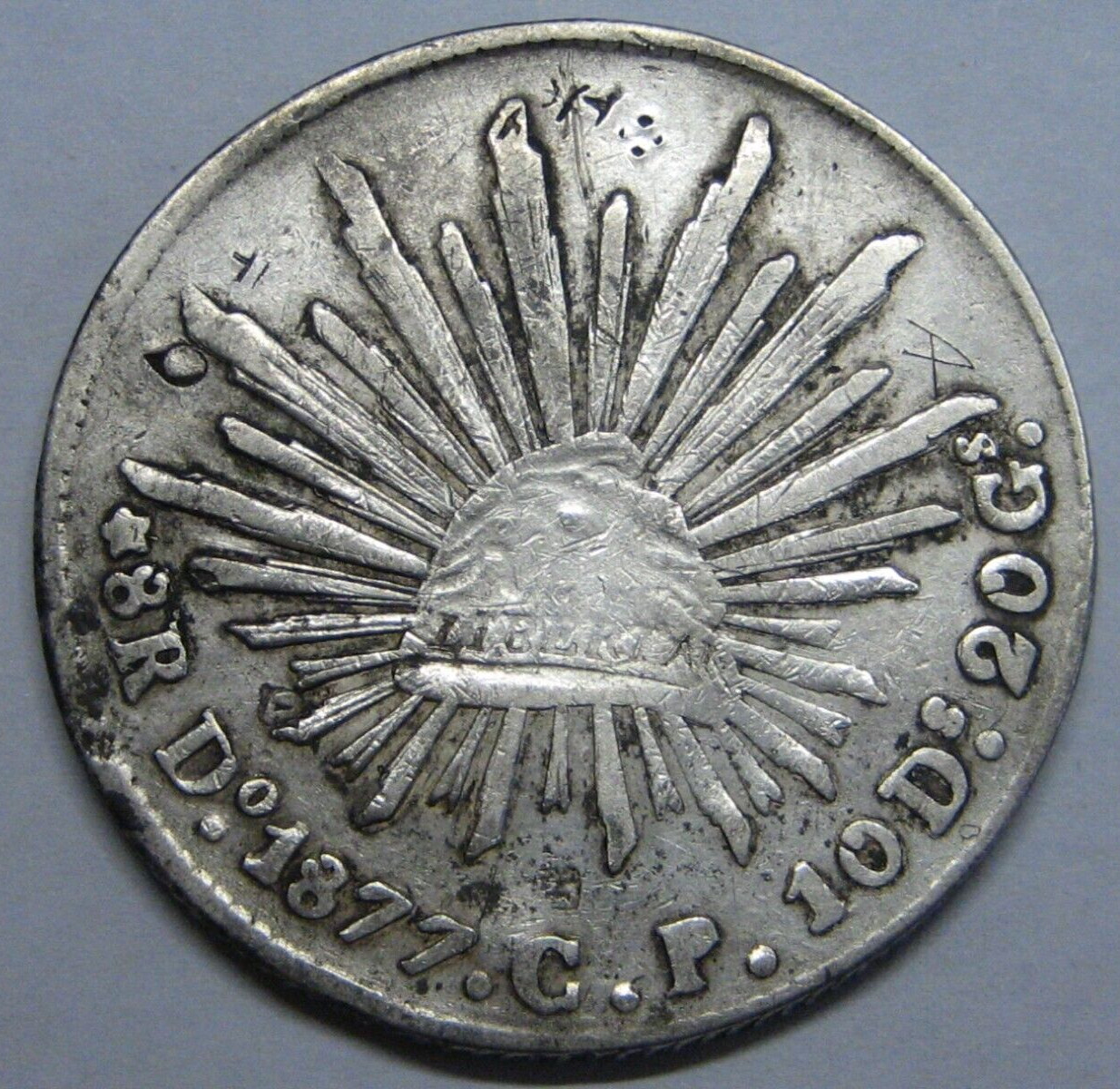 1877 DO DURANGO 8 REALES MEXICO ASSAYER CP CHOPMARKED SILVER COIN