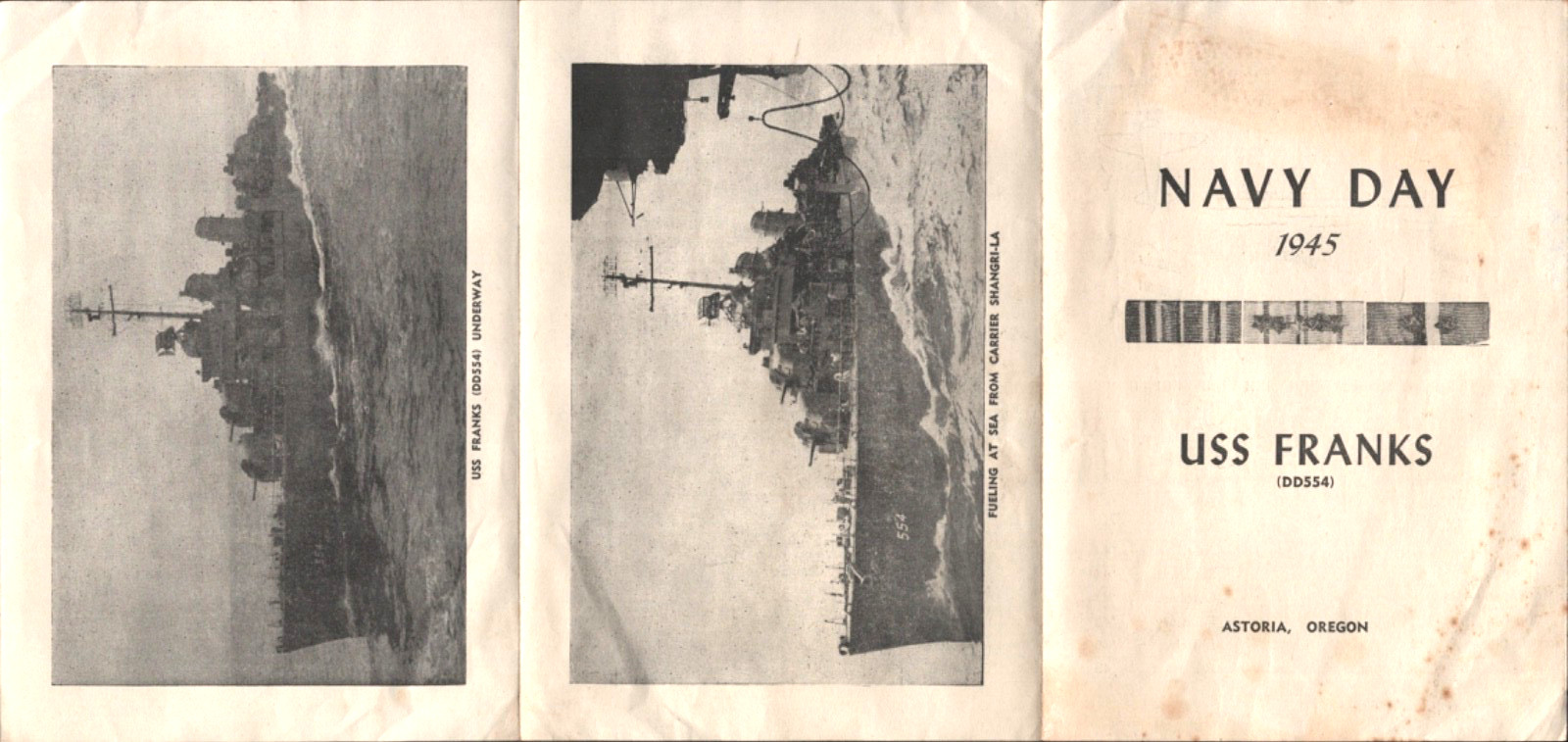 1945 U.S.S. FRANKS (DD554) NAVY DAY vintage military program ASTORIA, OREGON