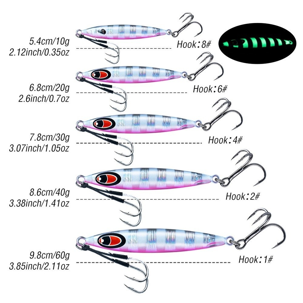 30g/40g/60g Iron Plate Deep Sink Glow in Dark Jig Lure for Boat Fishing