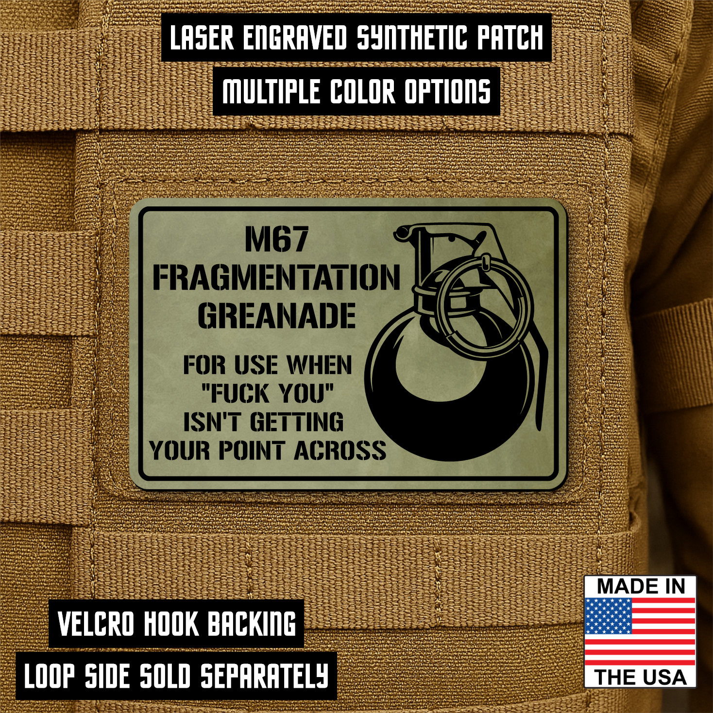 M67 Frag Grenade Funny Morale Patch 2"x3" Hook & Loop Plate Carrier Patch