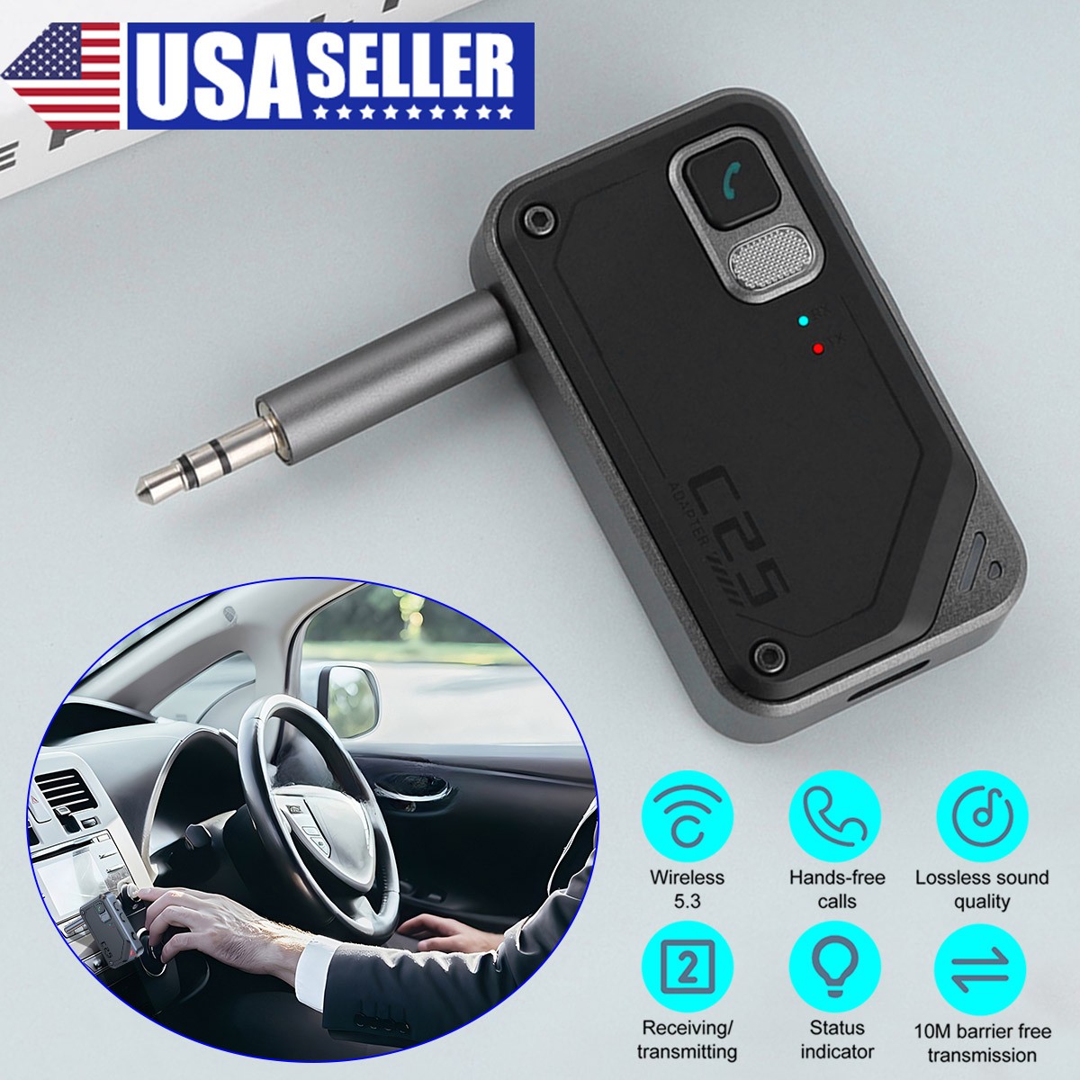 Wireless Bluetooth 5.3 Car Transmitter Receiver Adapter Call Audio 3.5mm Jack S+
