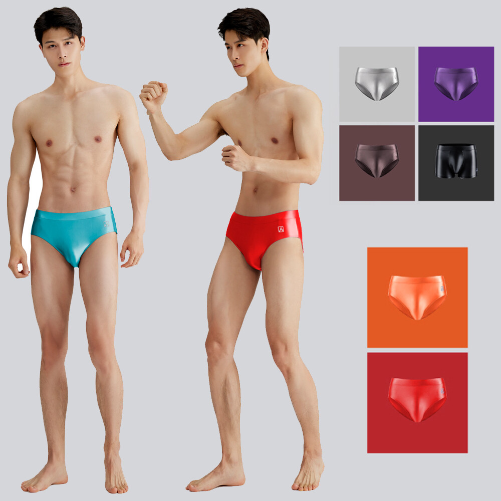 AMORESY Men's Oil Shiny Underwear Stretch Smooth Briefs Sports Fitness Underpant