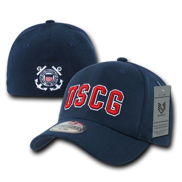 US Coast Guard Blue Flex Baseball Fit Fitted Cap S/M - USCG Hat