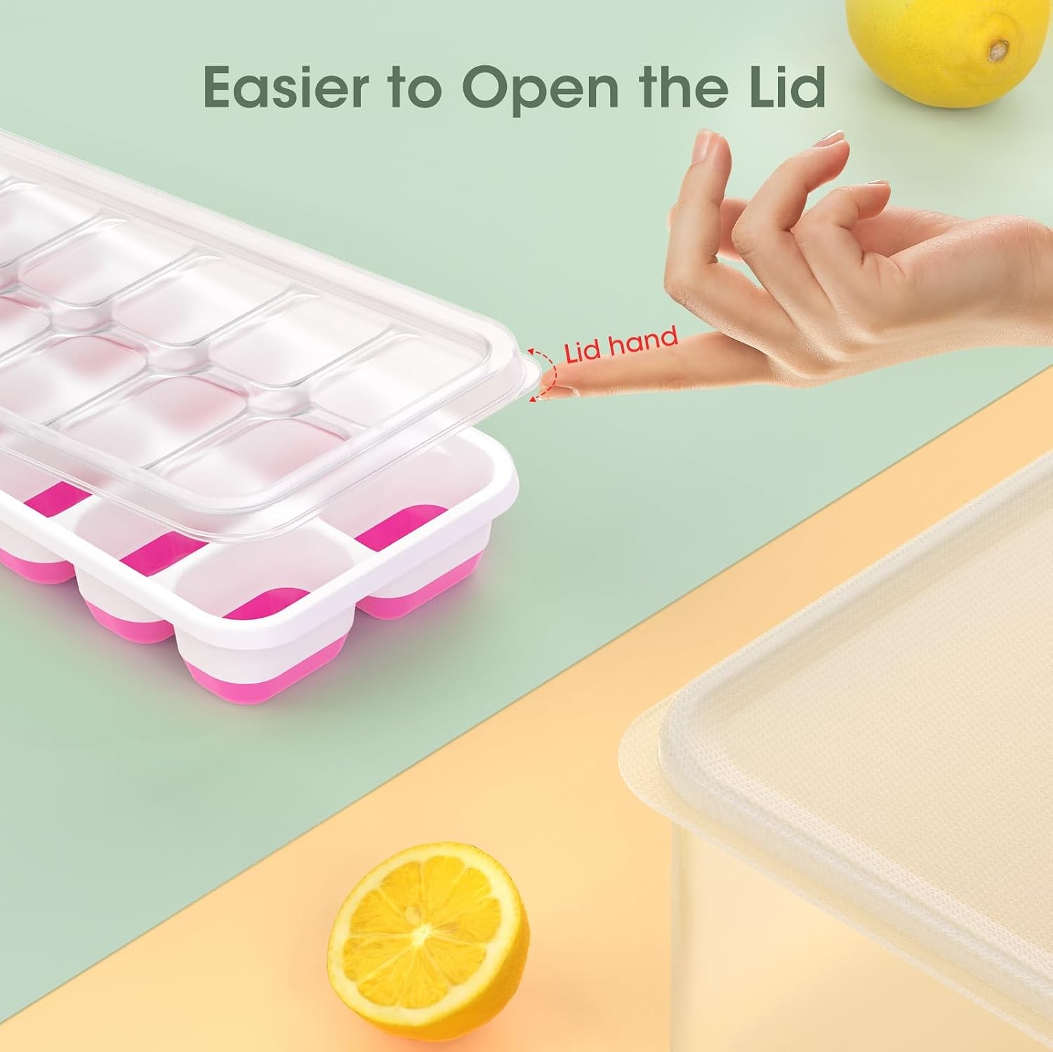 Silicone Ice Cube Trays 4 Pack with Lid Bin Scoop, Stackable Easy Release